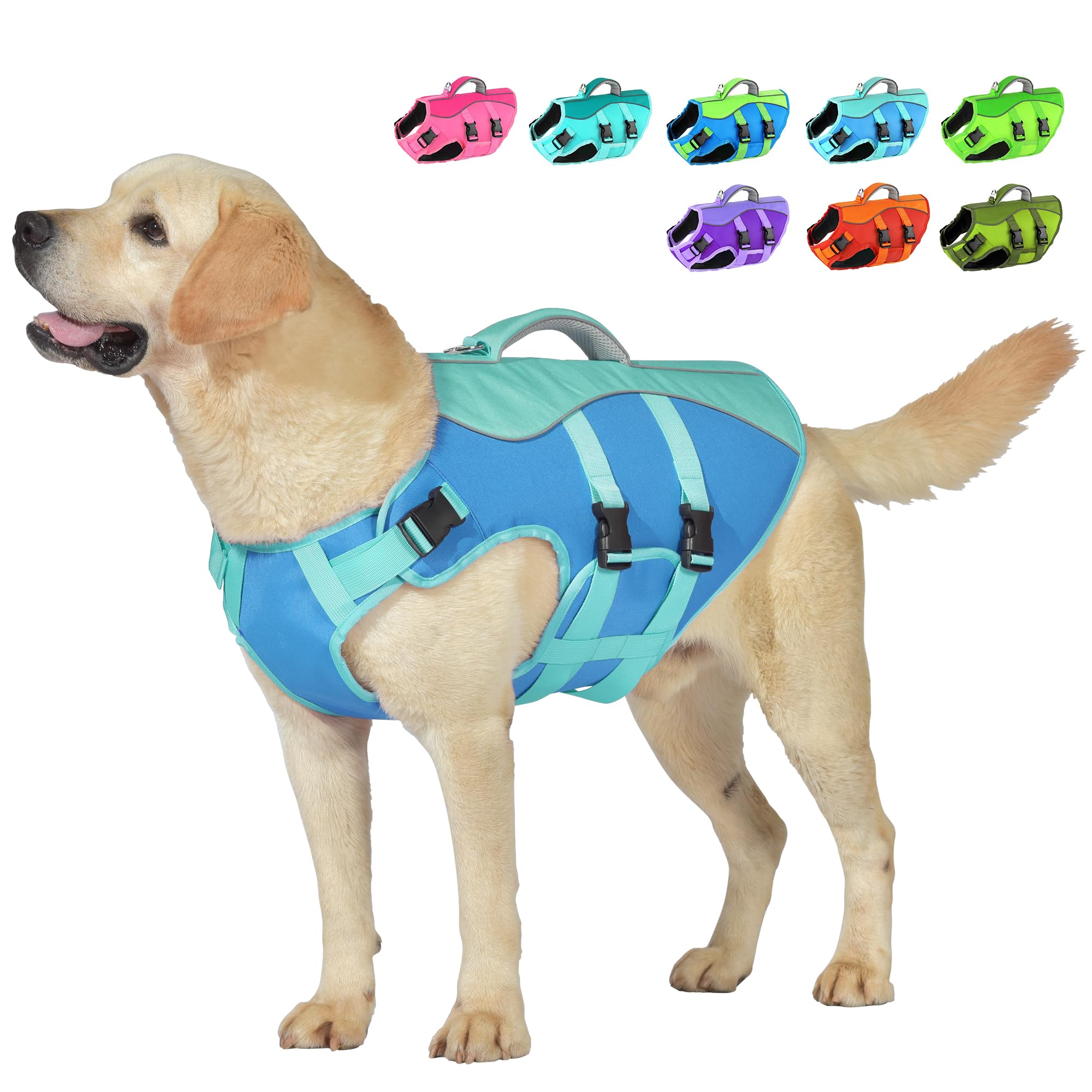 Petglad Dog Life Jacket, Reflective Dog Harness Life Vest With Rescue Handle For Swimming Boating, Adjustable High Buoyancy Flot