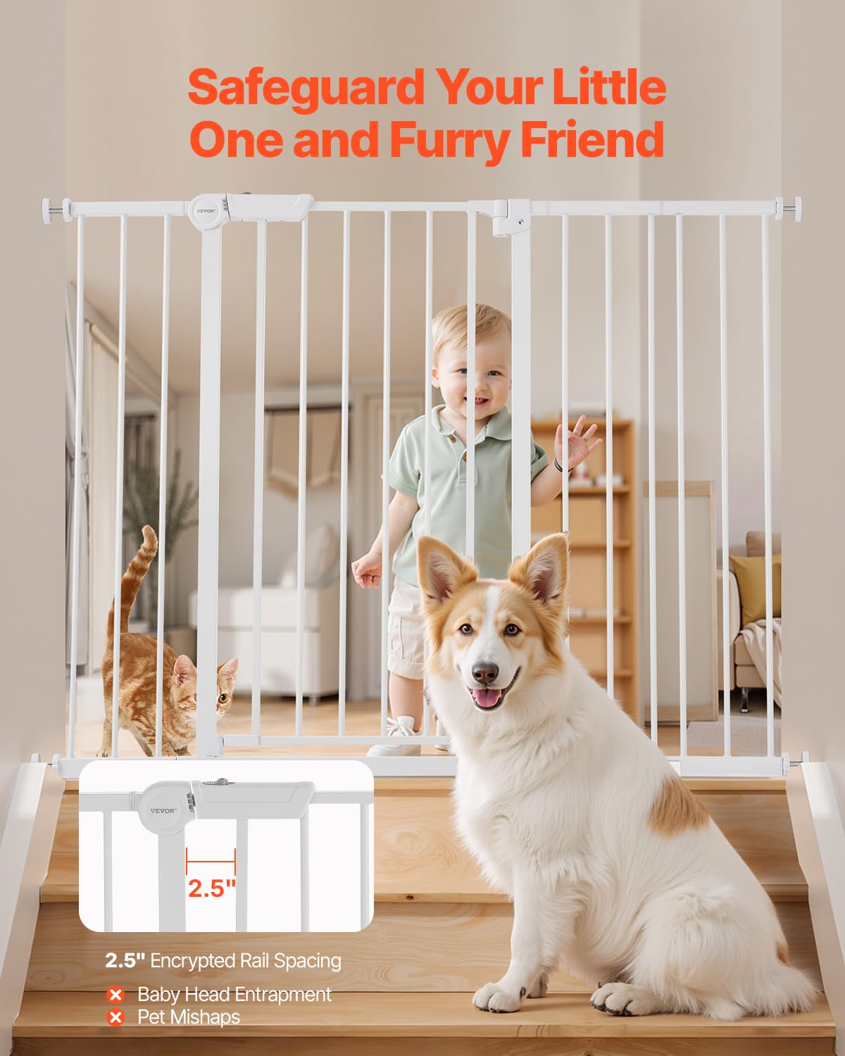 VEVOR Baby Gate, 26-48 Inches Adjustable Width, 36 Inches High Dog Gate, Easy Step Walk Thru, for Child Pet Security, Pressure M