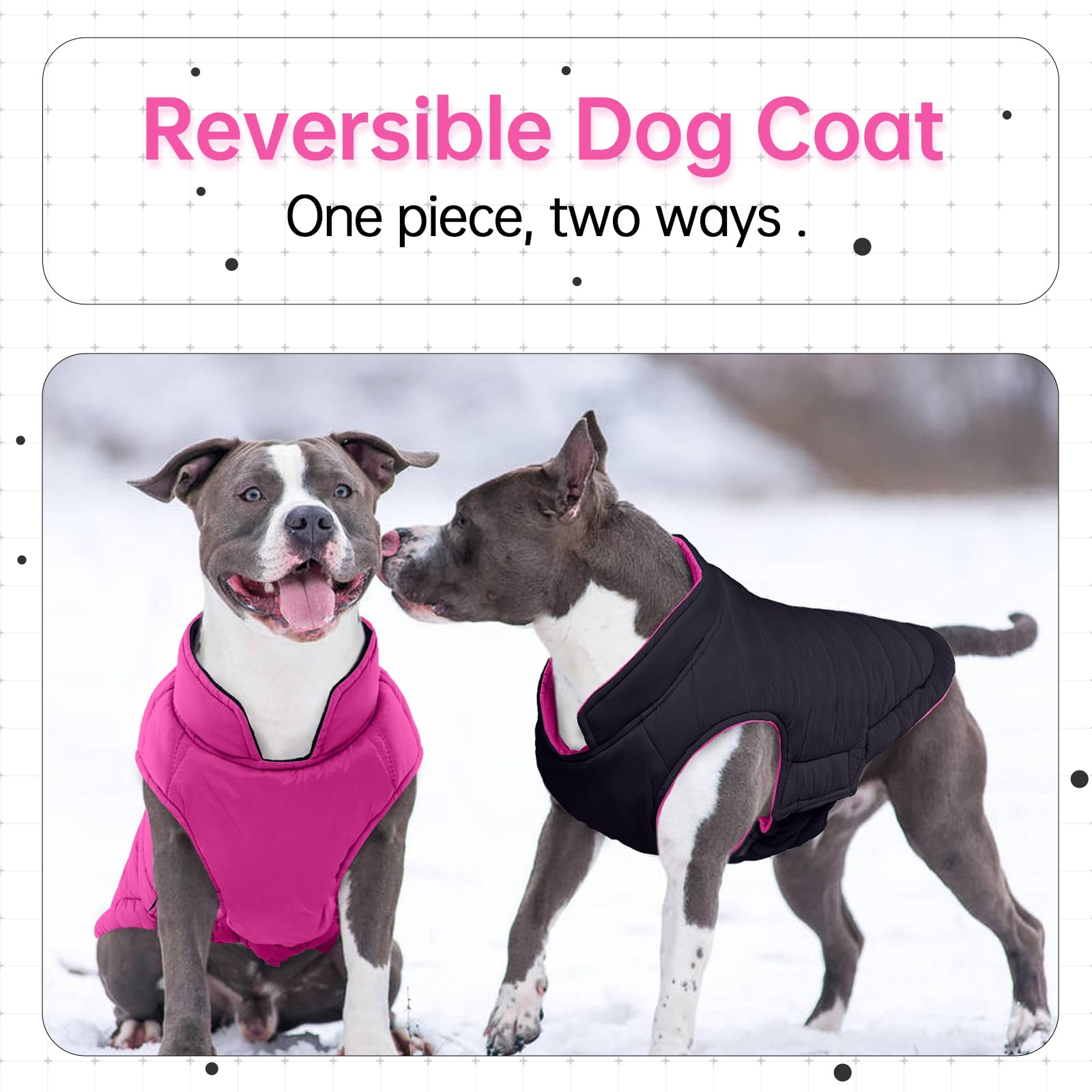 Lelepet Warm Dog Puffer Jacket Reversible Padded Vest Windproof Lightweight Cold Weather Coat Dog Sonwsuit With Hook & Loop, Non