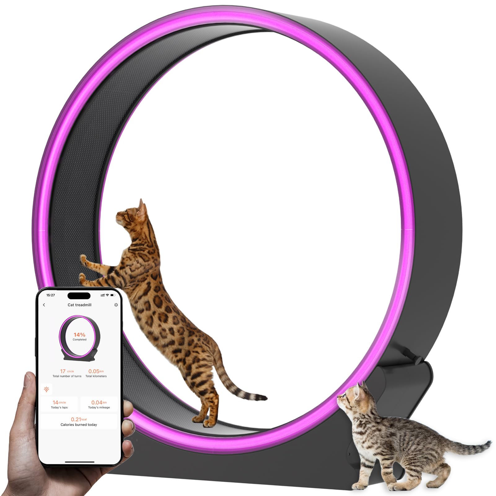 MIWOOYY Smart LED Cat Exercise Wheel Large  40 inch Red ABS Plastic Cat Wheel Exerciser for Indoor Cats, Safety Cat Treadmill w