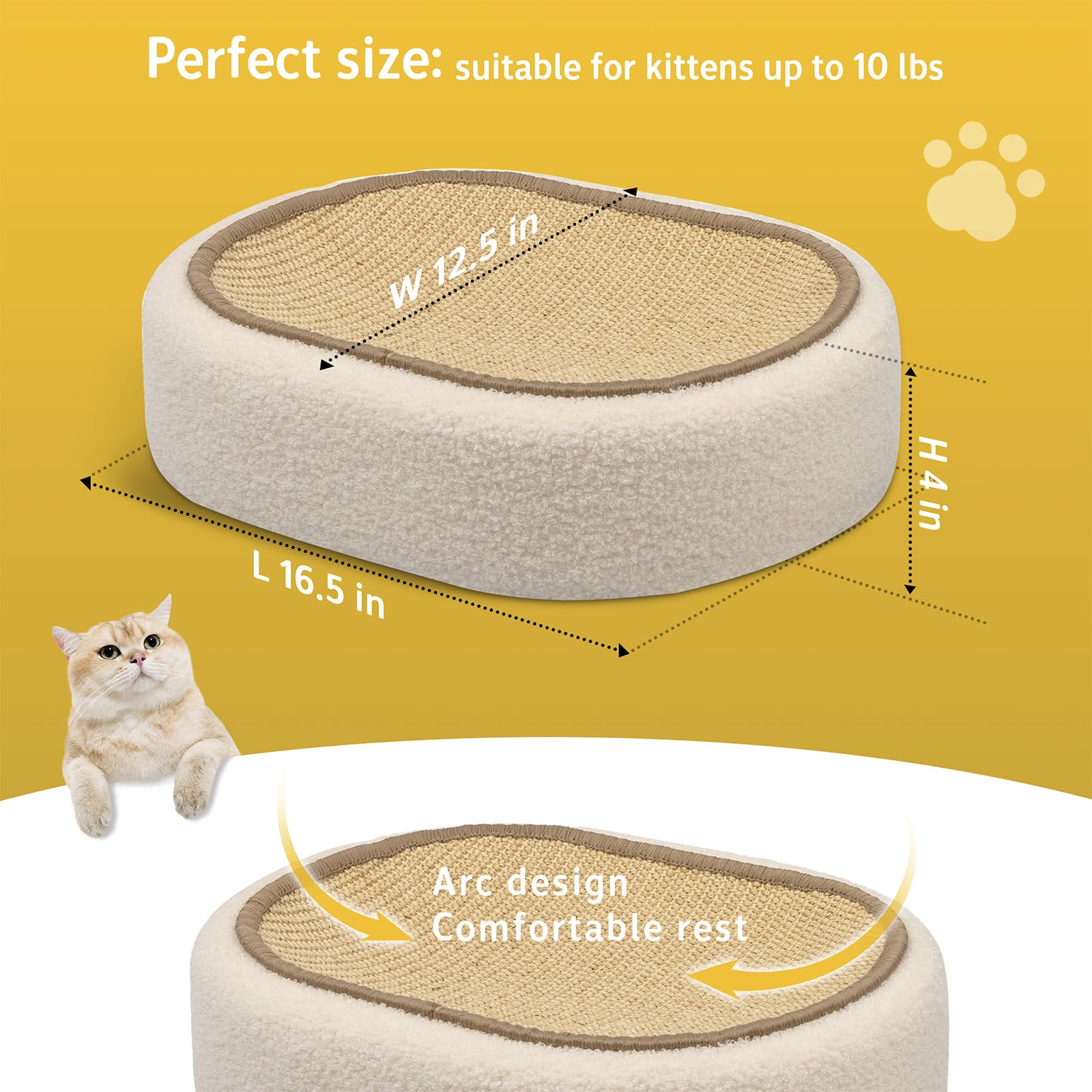 Fengsaobao Cat Scratcher Bed 2 In 1, Sisal Cat Scratching Pads Beds For Kitten, With Anti-Slip, Protect Furniture Sofa, No Debri