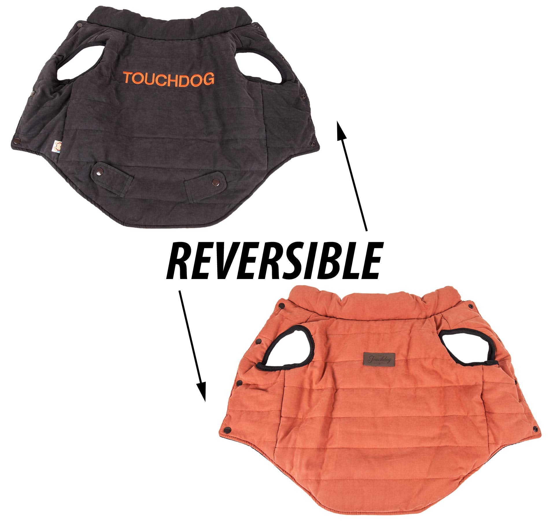 TOUCHDOG 'Waggin Swag' Fashion Designer Reversible 3M Insulated Pet Dog Coat Jacket, Large, Brown / Orange
