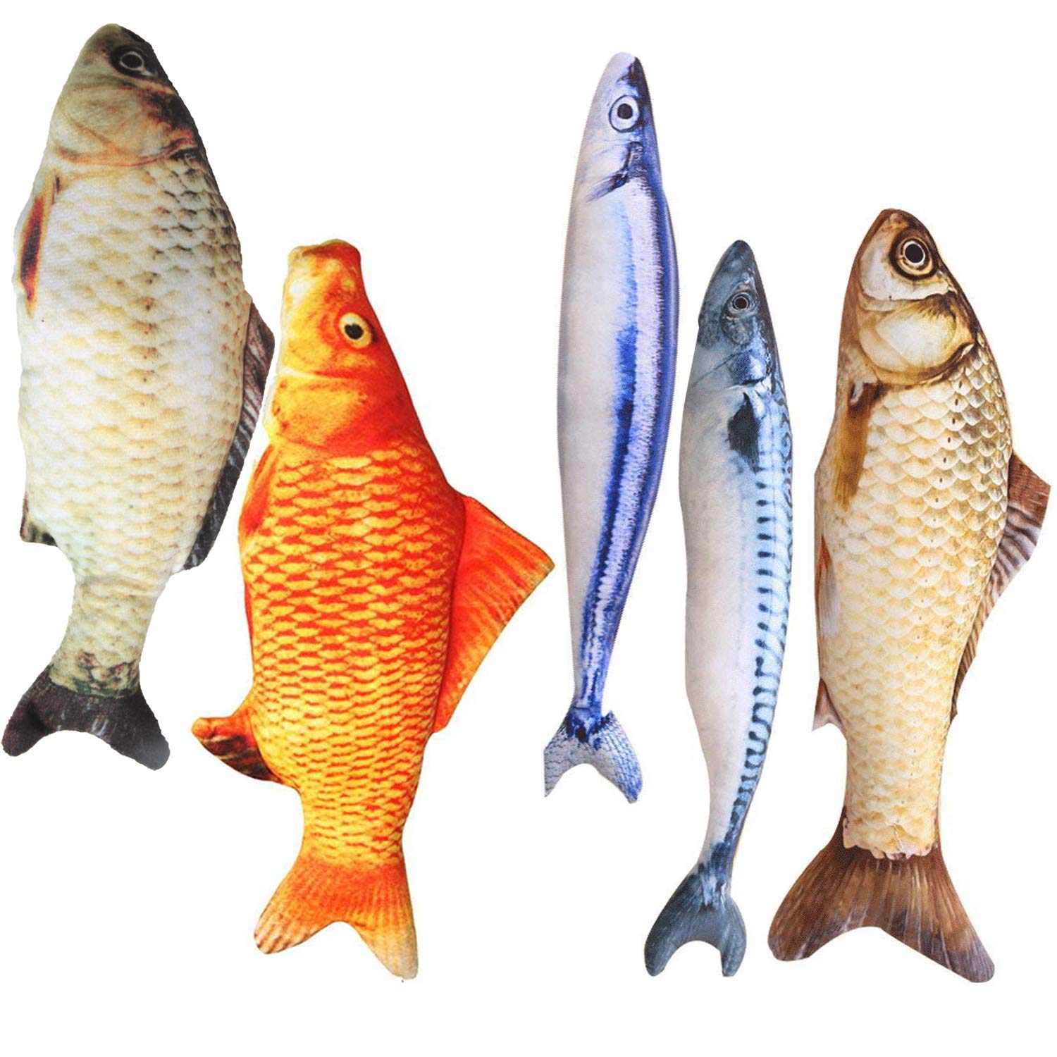 Hapy Shop Catnip Toys 5 Pack - Simulation Fish Shape Realistic Fluffy Catnip Doll Interactive Pets Pillow Chew Bite Supplies For