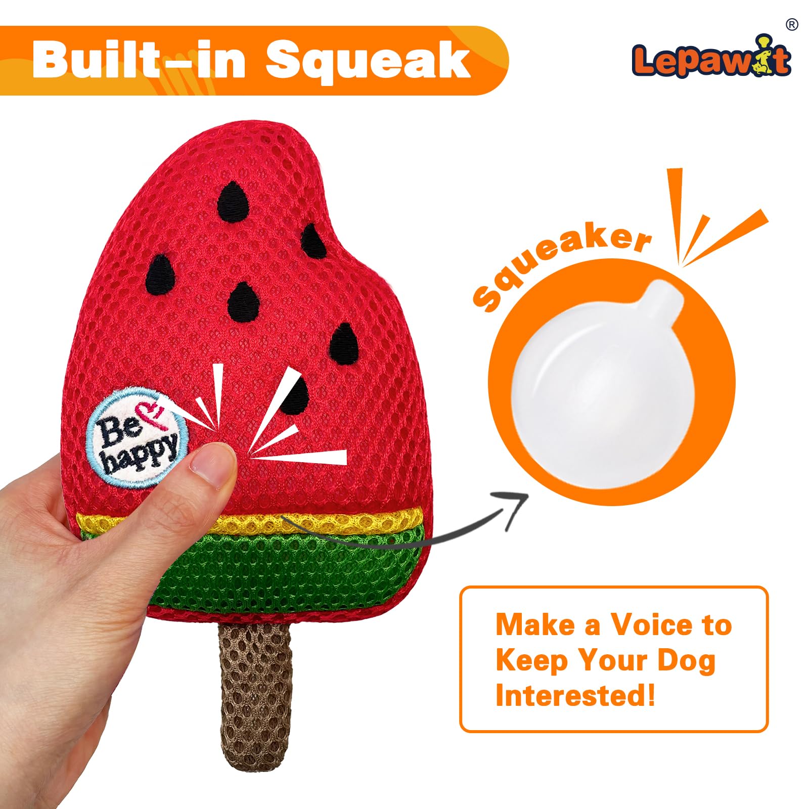 Lepawit Squeaky Dog Toys, Floating Dog Toys With Mesh For Cleaning Teeth, Watermelon Ice Cream Dog Gifts For Small And Medium Do