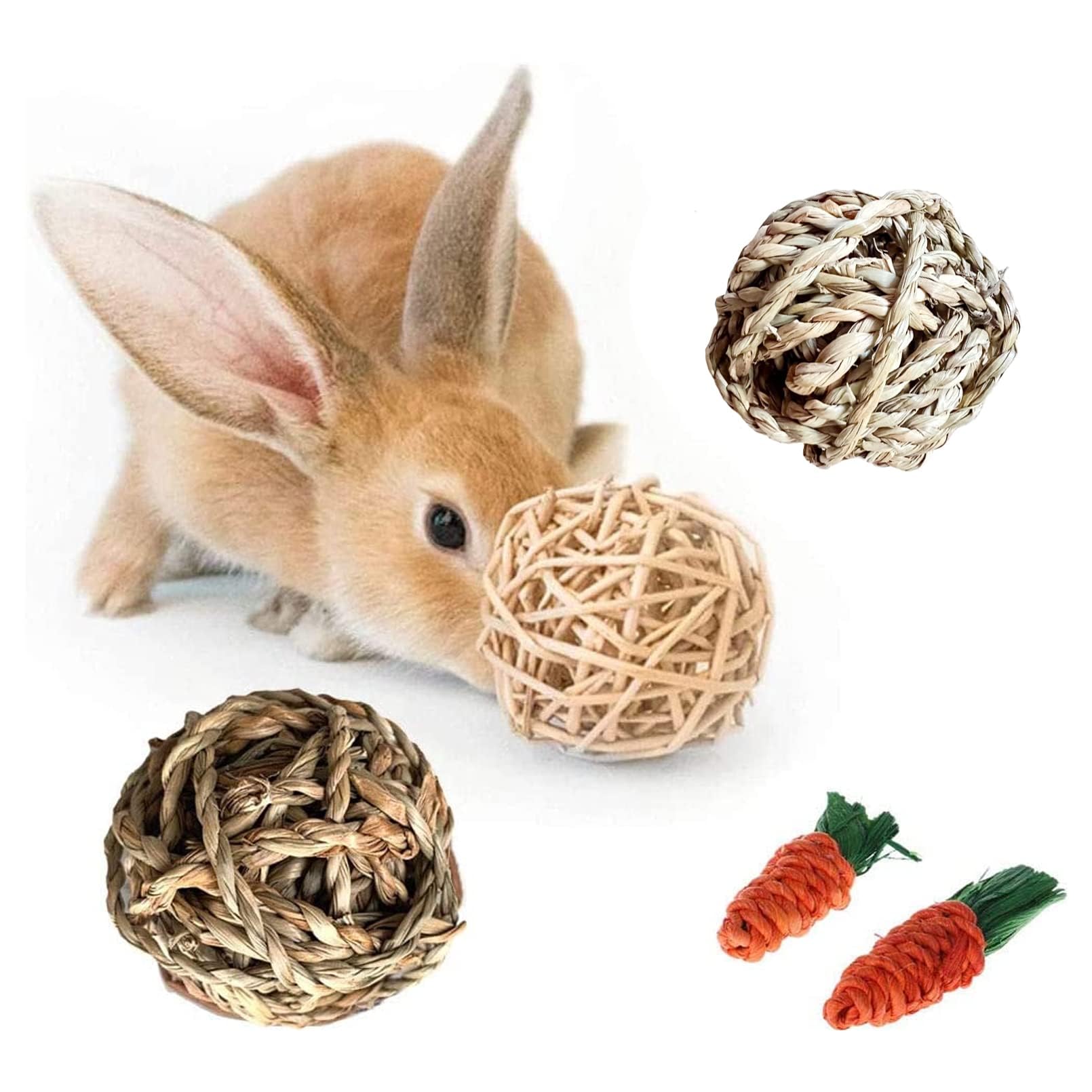 Hamiledyi Rabbit Seagrass Mat Activity Mat Bunny Chew Toy Small Animal Activity Play Ball Carrot Toy for Hamster Guinea Pigs Ger