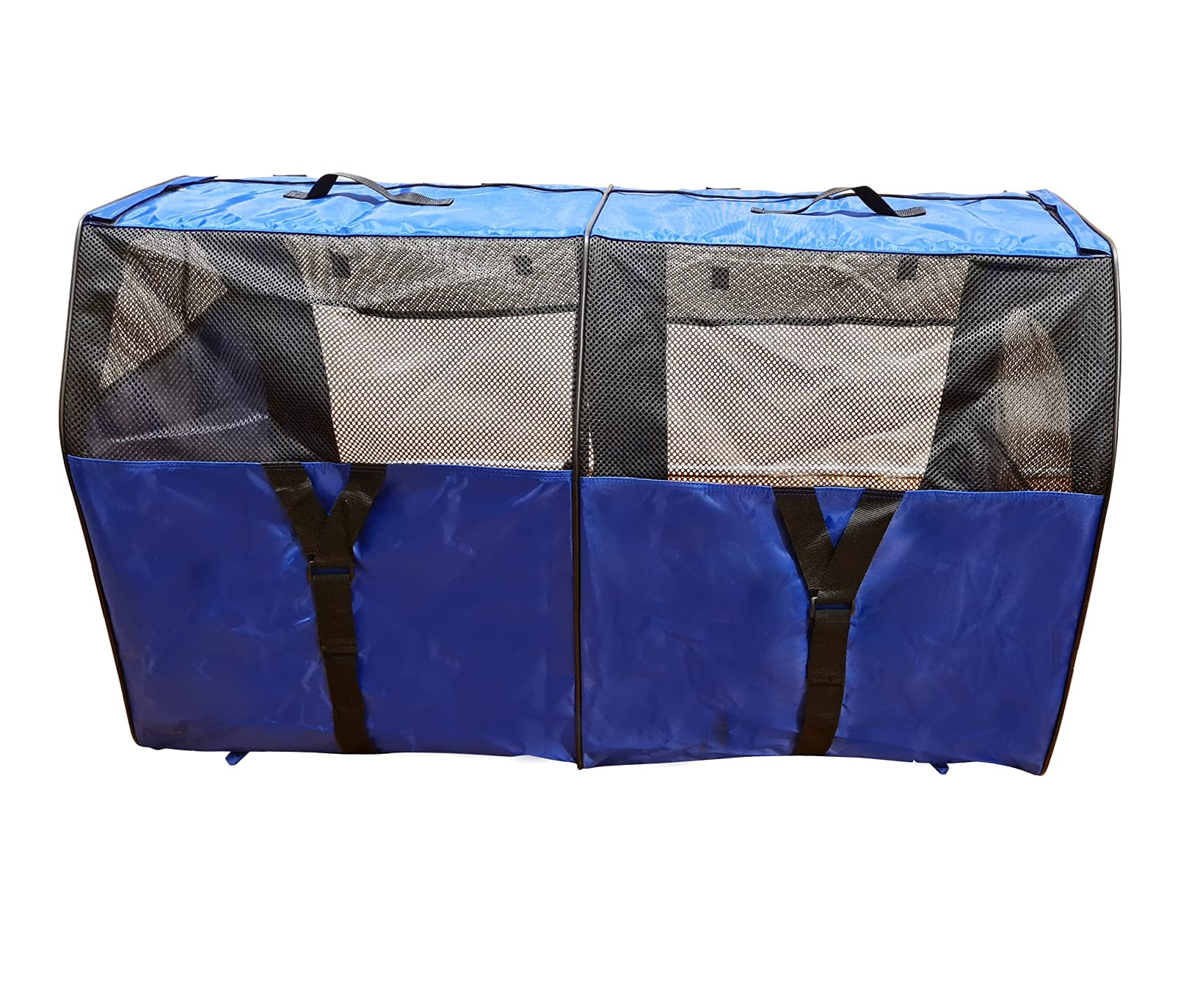 HandinHandCreations Portable Cat Show House - Blue Plastic Double Crate with Soft Mats for Home or Travel