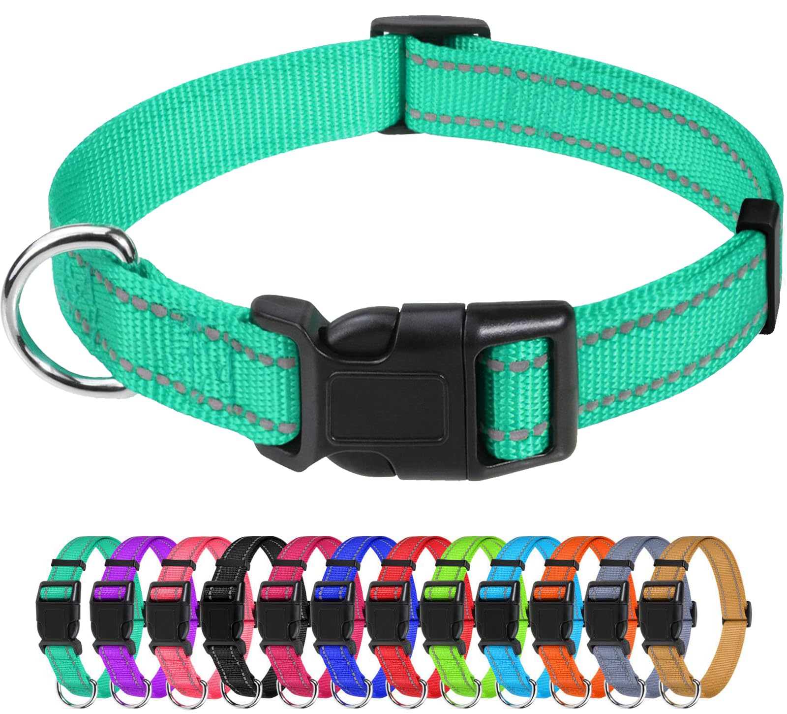 Tagme Reflective Nylon Dog Collars, Adjustable Classic Dog Collar With Quick Release Buckle For Small Dogs, Turquoise, 5/8' Width