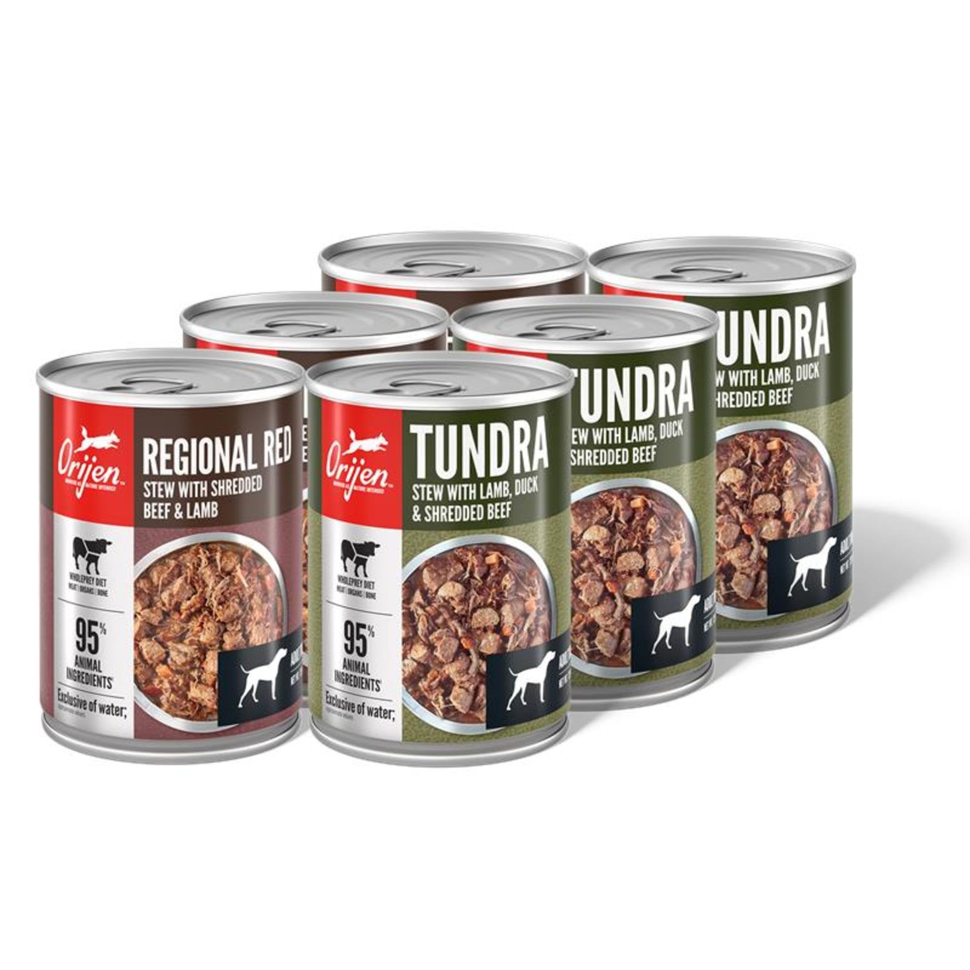 ORIJEN Premium Wet Dog Food Variety Pack: Regional Red + Tundra Recipes 12.8oz Cans (6 Count, 3 of Each)
