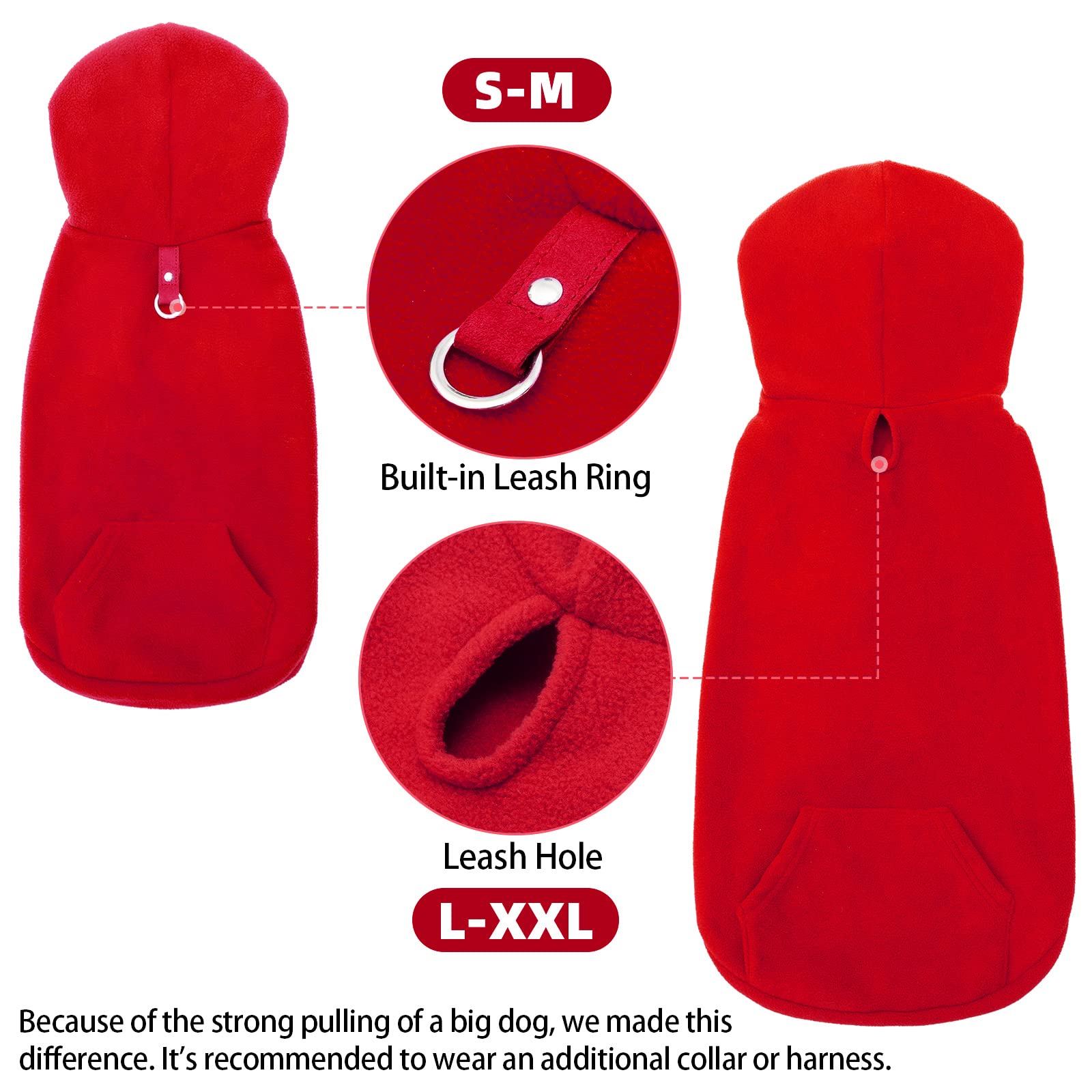 Expawlorer Pet Dog Clothes With Pocket, Polar Fleece Dog Hoodie Fall Cold Winter Sleeveless Sweater With Hat Warm Cozy Sweatshirt For Small To Large Dogs Boy And Girl (Red, Xxl)