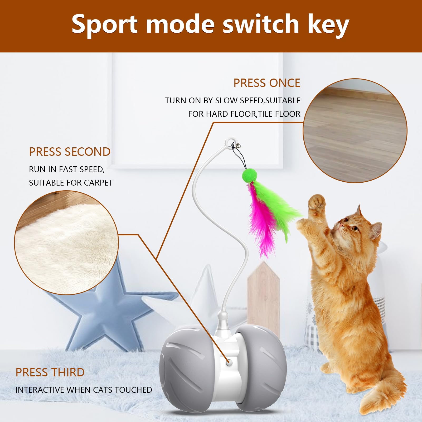 Bentopal Automatic Cat Toys Interactive Feather Toys, Pet Exercise Electric Toys For Indoor Cats/Kitten With Feather