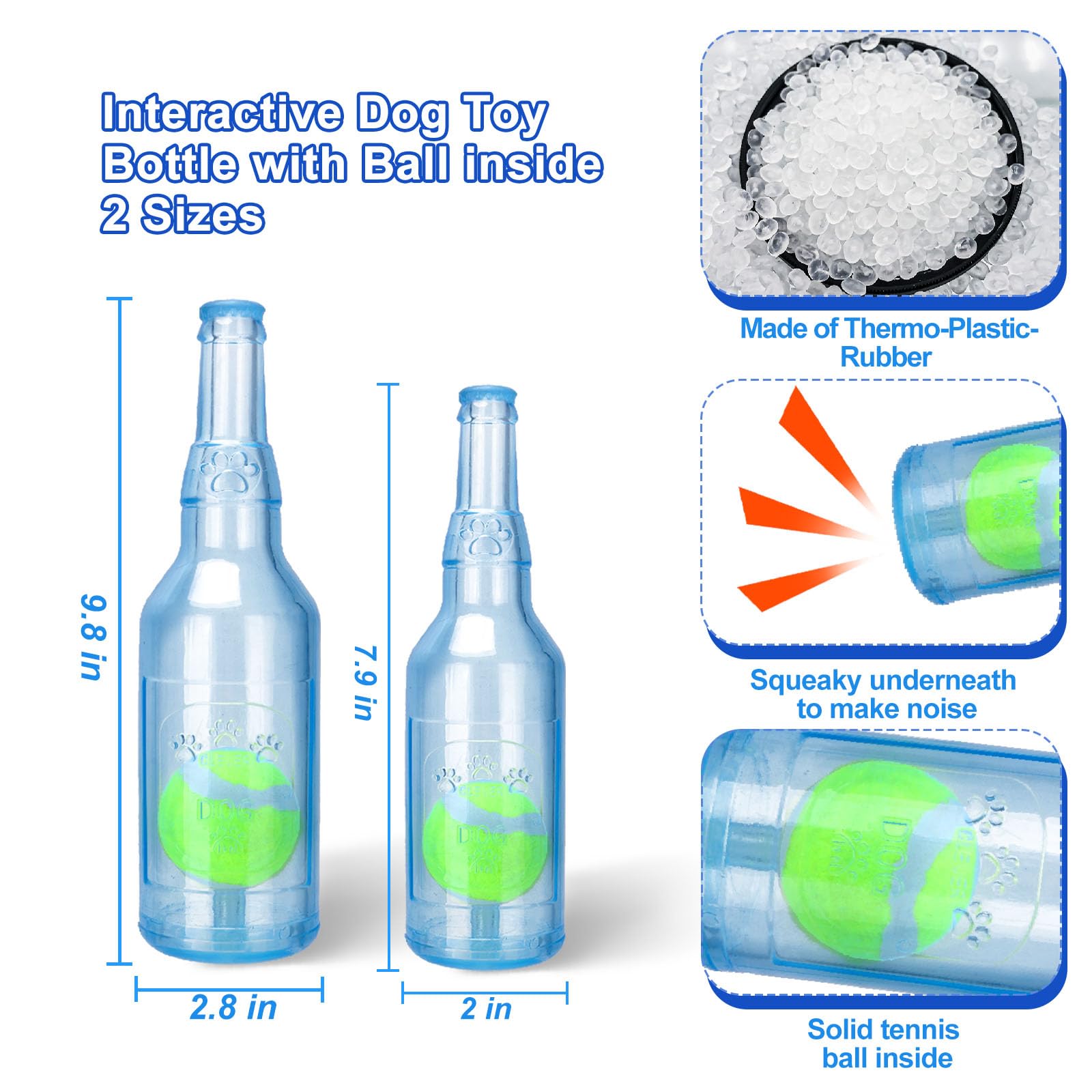 Squeaky Dog Toy With Tennis Ball In, Tpr Beer Bottle Toys For Small Dogs, 2 Sizes