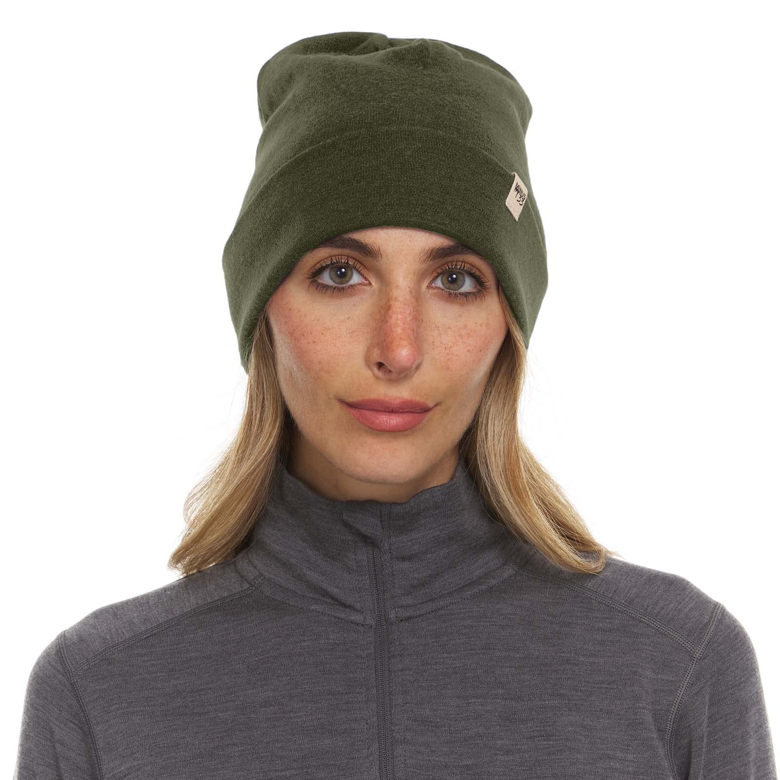 Ridge Cuff Beanie - 100 Merino Wool - Warm Winter Hat - Olive Drab