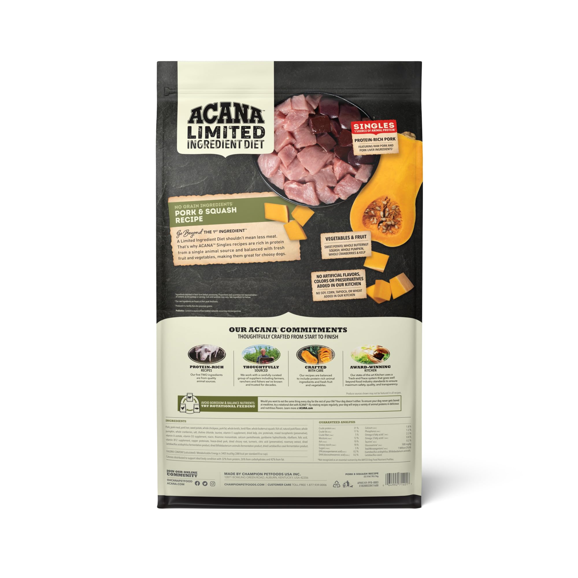 ACANA Singles Limited Ingredient Dry Dog Food, Grain Free, High Protein, Pork & Squash Recipe, 22.5 lb