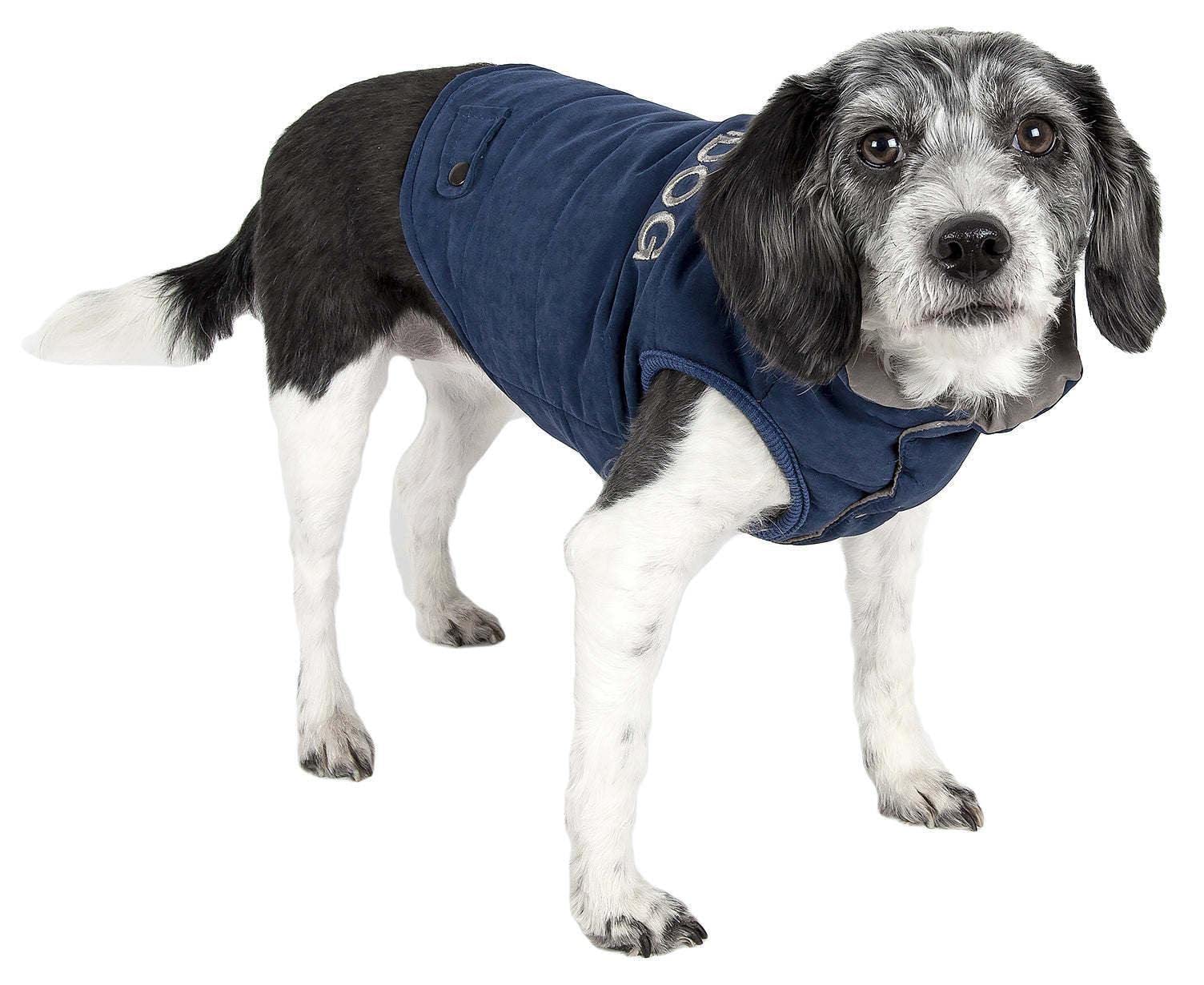 TOUCHDOG 'Waggin Swag' Fashion Designer Reversible 3M Insulated Pet Dog Coat Jacket, Medium, Blue / Grey
