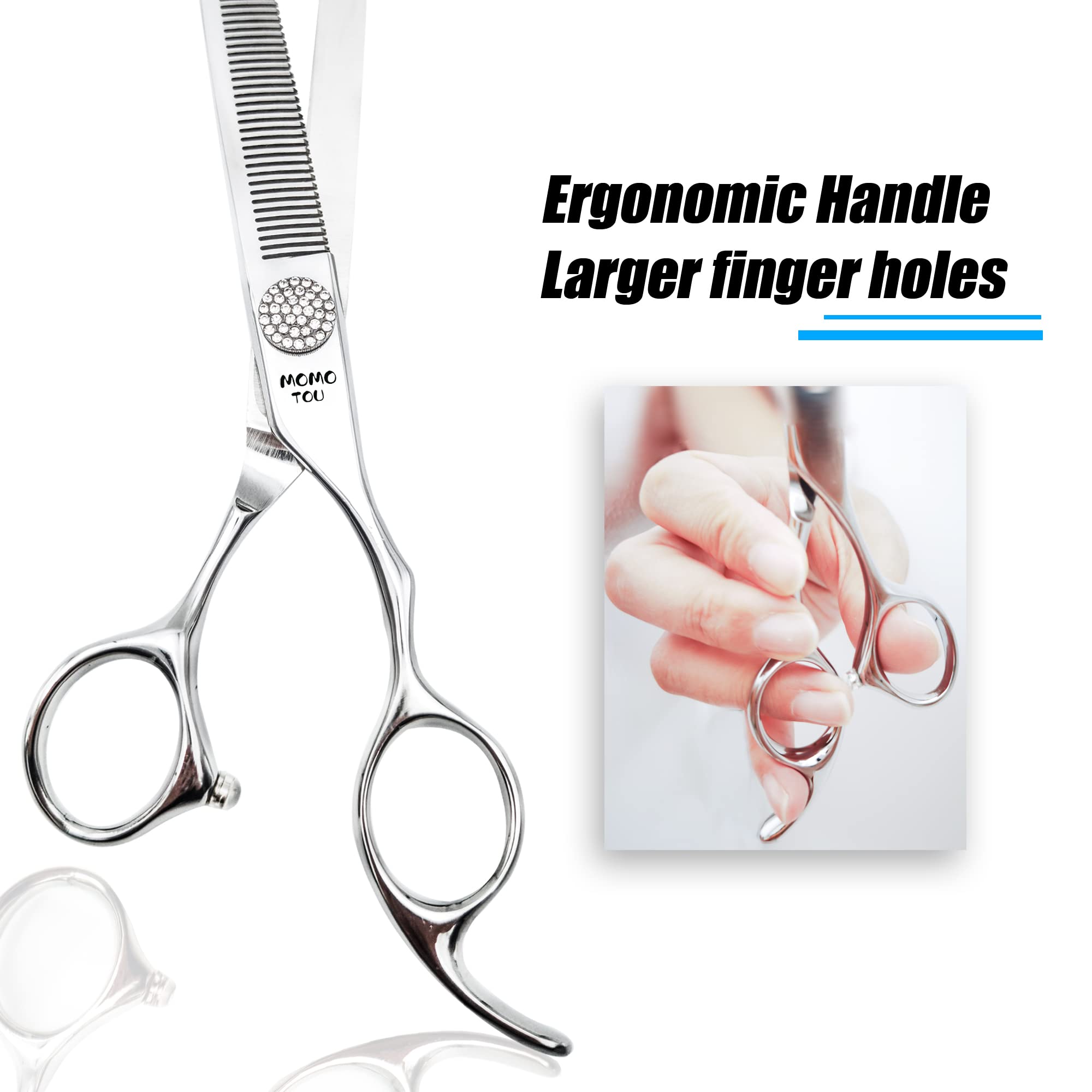 Momotou Polished Dog Grooming Scissors Set With Simulation Diamond 440C Stainless Steel Thinner Curved Straight Chunker Shears W