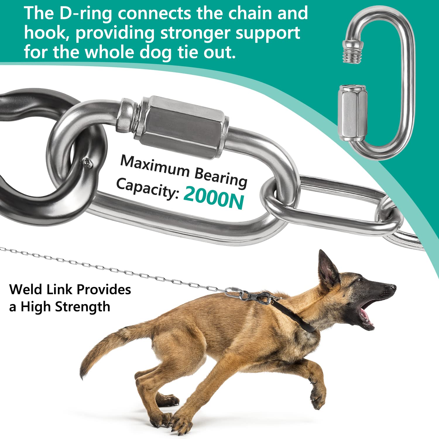 Tresbro 20FT Heavy Duty Dog Chain - Stainless Steel Tie Out Cable, 3MM, Silver, Chew Proof for Small Medium Dogs, Outdoor Use