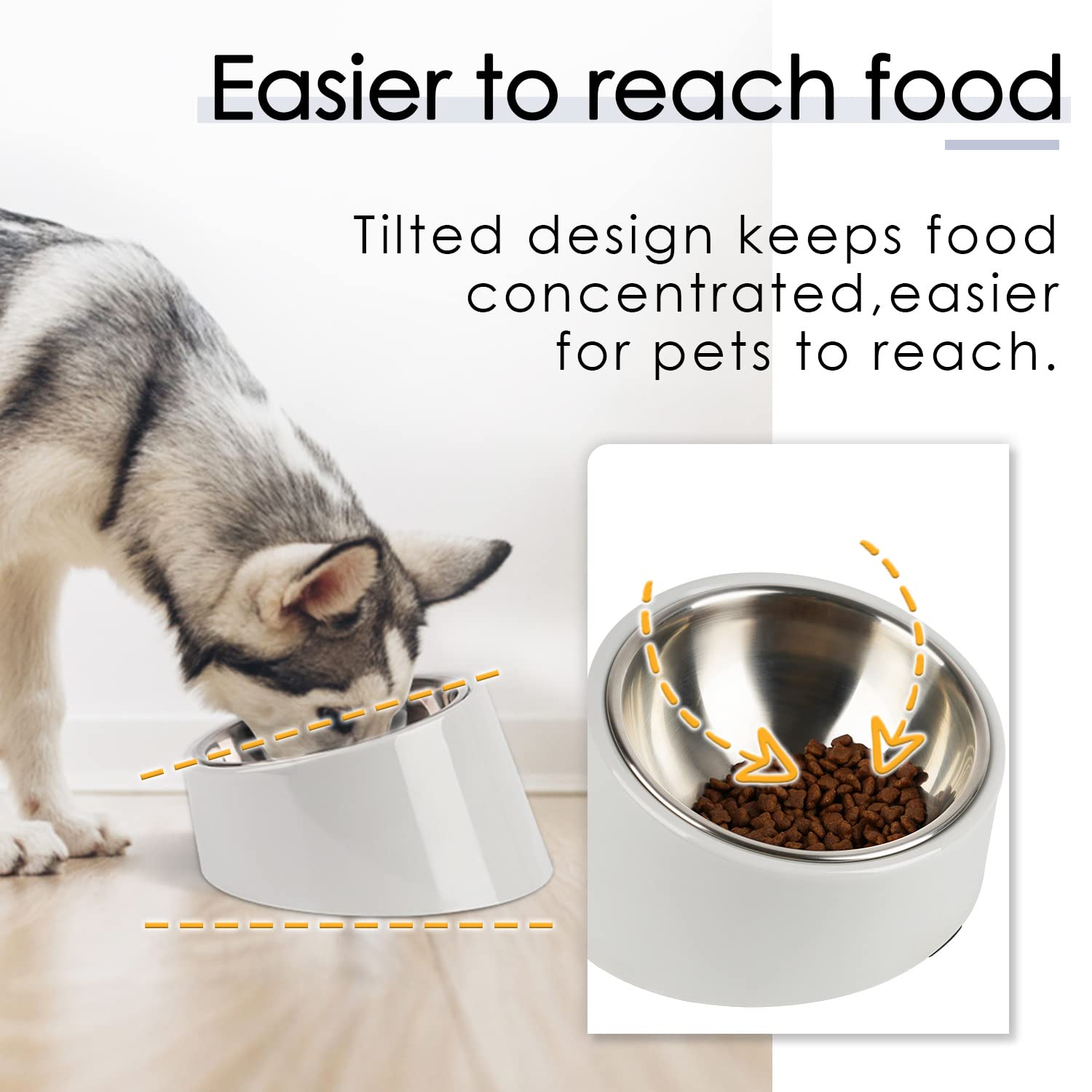 SuperDesign Mess Free 15 Slanted Bowl for Dogs and Cats, Tilted Angle Bulldog Bowl Dog Feeder, Non-Skid & Non-Spill, Easier to R