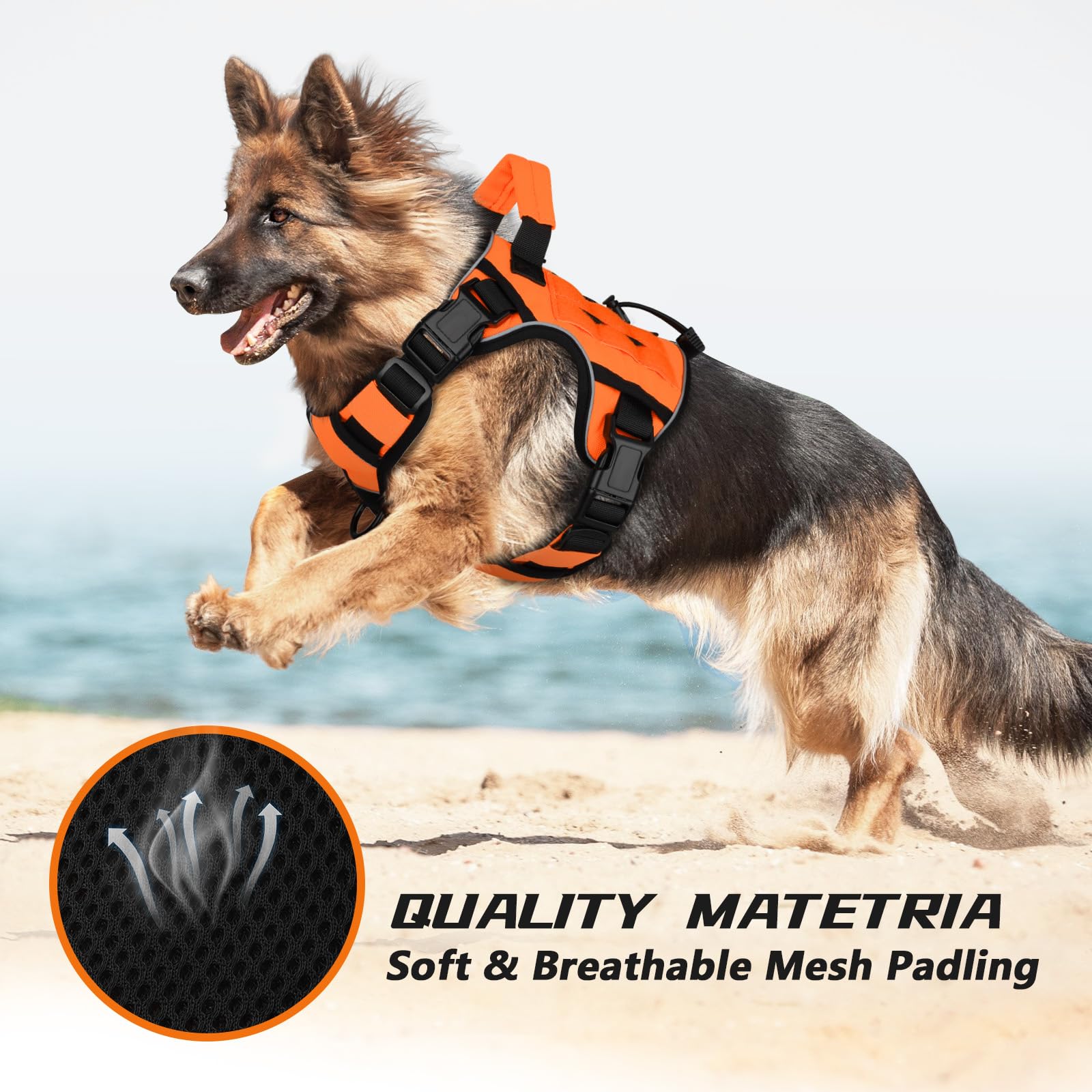 Wingoin Orange Dog Tactical Harness For Small Dogs No Pull Adjustable Reflective K9 Military Dog Service Dog Harnesses With Handle, Metal Buckles For Dachshund, Boston Terrier, Beagle(S)