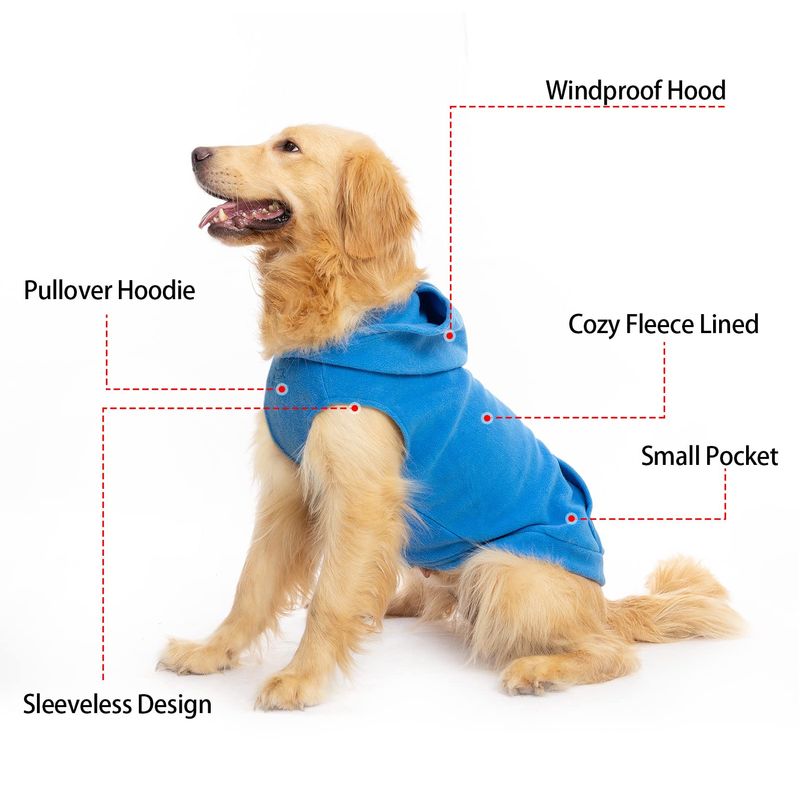 Expawlorer Pet Dog Clothes With Pocket, Polar Fleece Dog Hoodie Fall Cold Winter Sleeveless Sweater With Hat Warm Cozy Sweatshirt For Small To Large Dogs Boy And Girl (Blue, Xxl)
