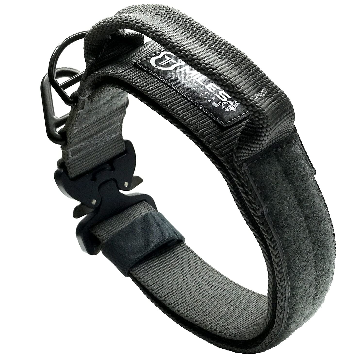 Miles Tactical Cobra Buckle Dog Collar Heavy Duty For Large Dogs K9 And Military Made In Usa (Large With Handle, Wolf Gray)