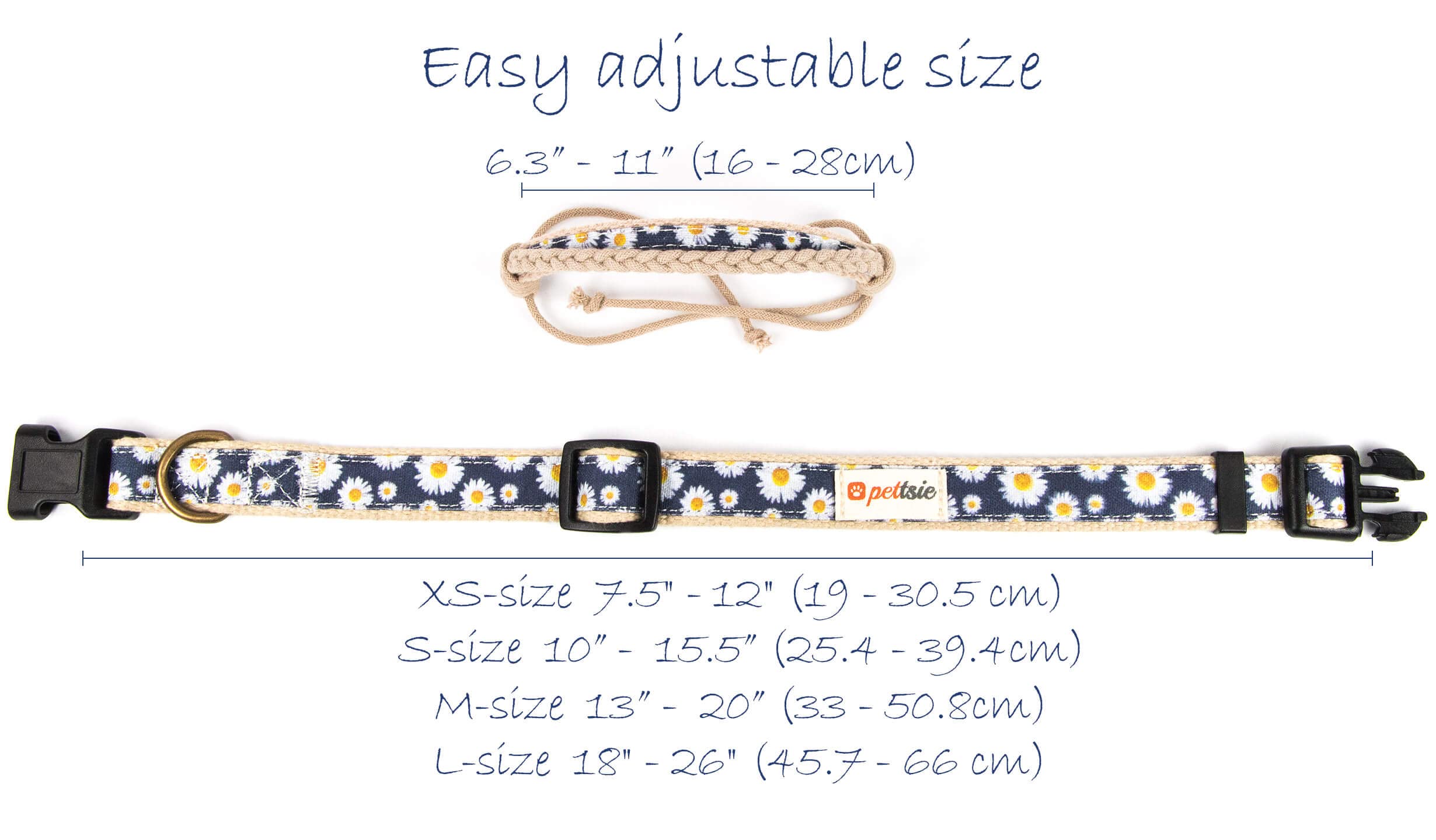 Pettsie Matching Dog Collar, Bandana, Friendship Bracelet, Gift Box, Durable Hemp, 4 Adjustable Sizes, Comfortable And Soft For Sensitive Skin, Strong D-Ring For Easy Leash Attachment, S, Blue