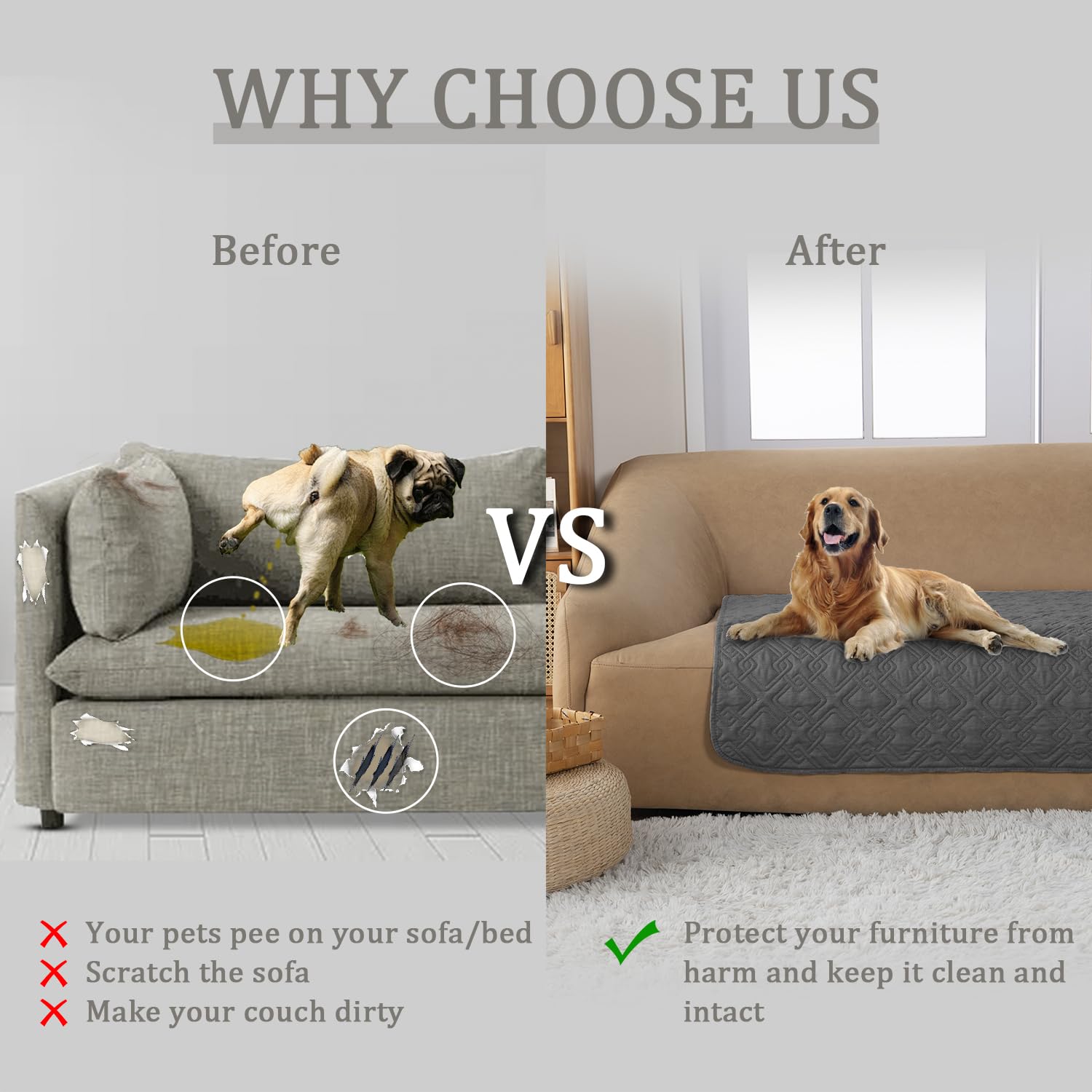 Fuguitex Waterproof Dog Bed Cover Dog Blanket For Pet Furniture Bed Couch Sofa Reversible Linen Texture(40''*50'',Dark Grey+ Dar