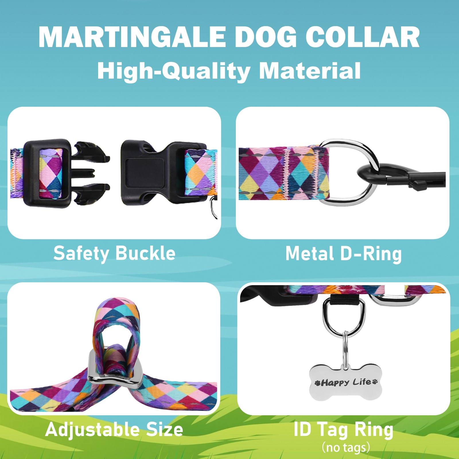 Fidohug Reflective Martingale Collar For Dogs With Quick Release Buckle No Pull Training Dog Collars (Colorful Geometric, Small)