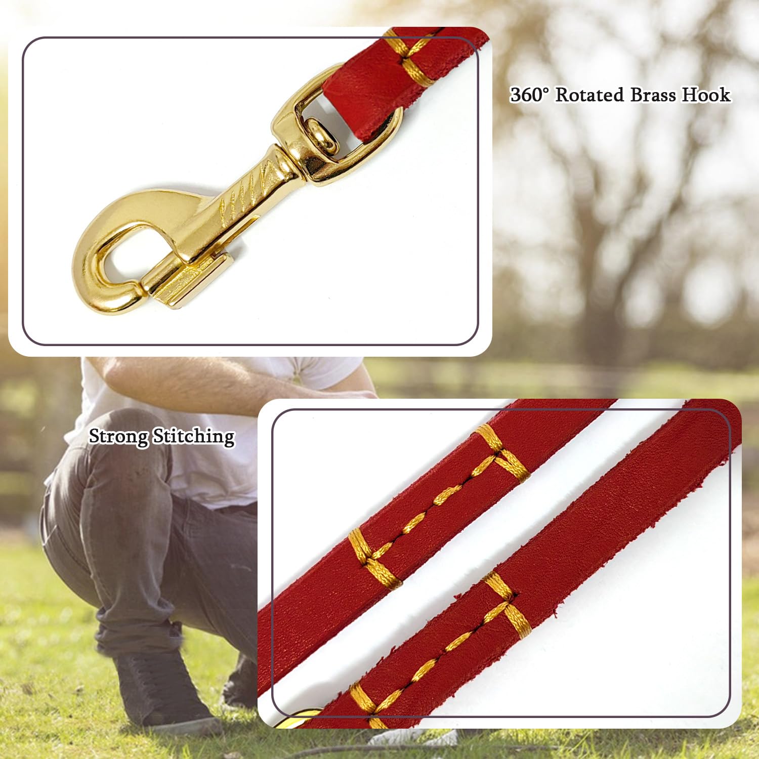 Leather Dog Leash 6Ft X 1/2 Inch, Heavy Duty Dog Training Leash, Soft Strong Handmade Genuine Leather Leashes For Medium Small D