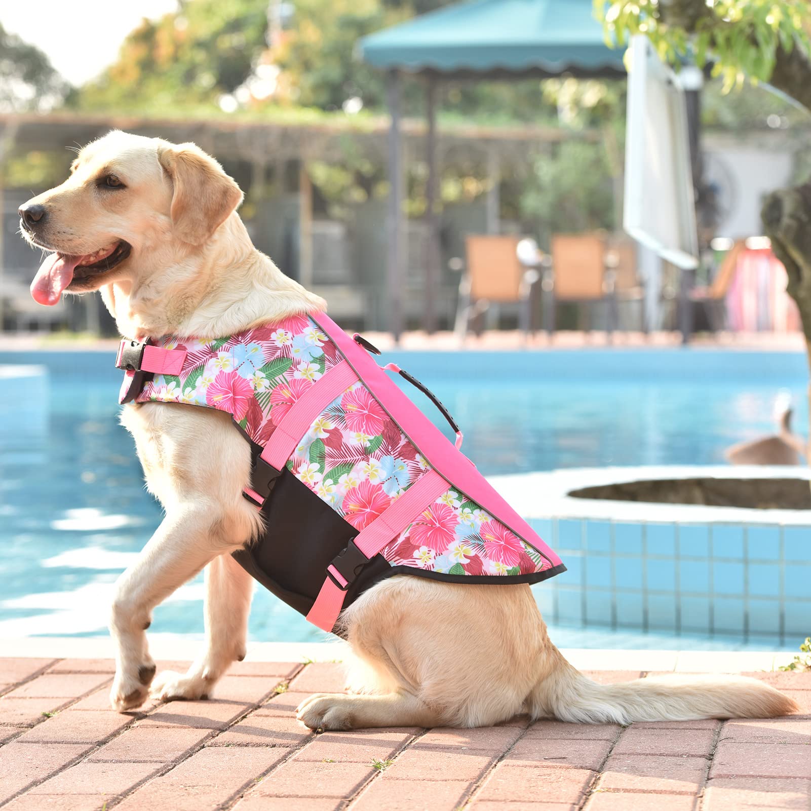 Dog Life Jacket Small, High Flotation Vest For Swimming Boating, Hawaiian Reflective Puppy Swim Vest, Adjustable Safety Dogs Flo