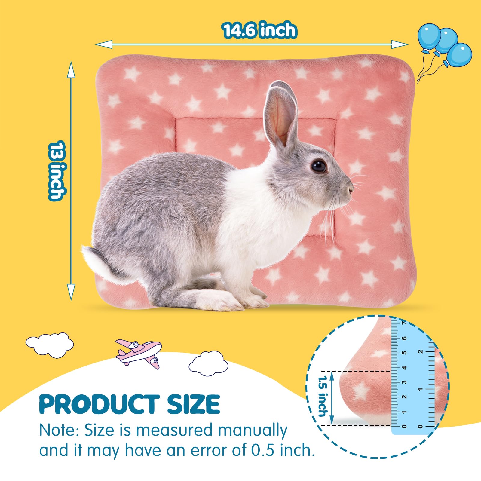 ARCTIC EAGLE 2 Pack Bunny Bed - 10 x 13 Inch Rabbit Pee Pads Bedding - Washable and Thickness Upgrade (Light Gray & Light Pink,M