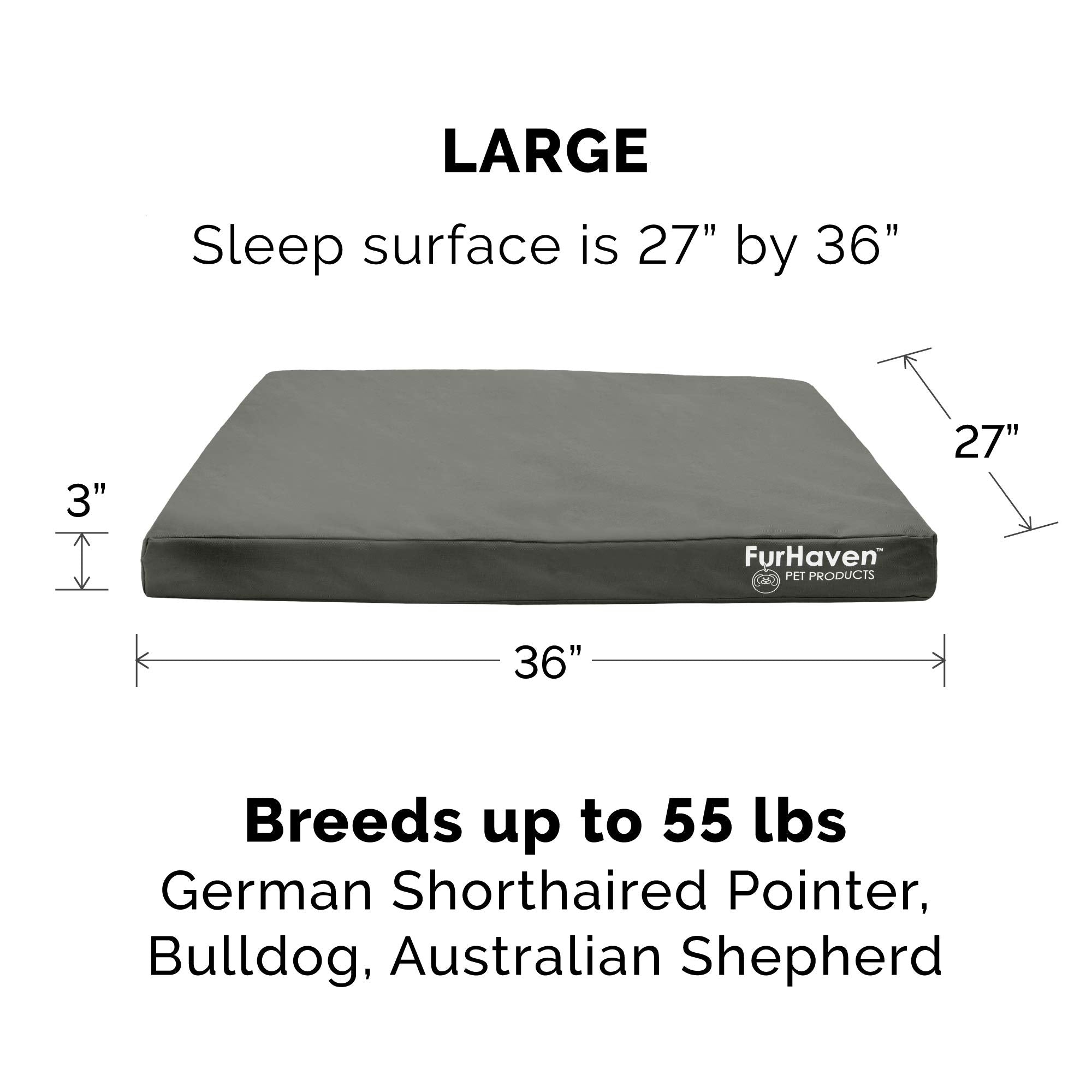 Furhaven Replacement Dog Bed Cover Water-Resistant Indoor/Outdoor Logo Print Oxford Polycanvas Mattress, Washable - Stone Gray,