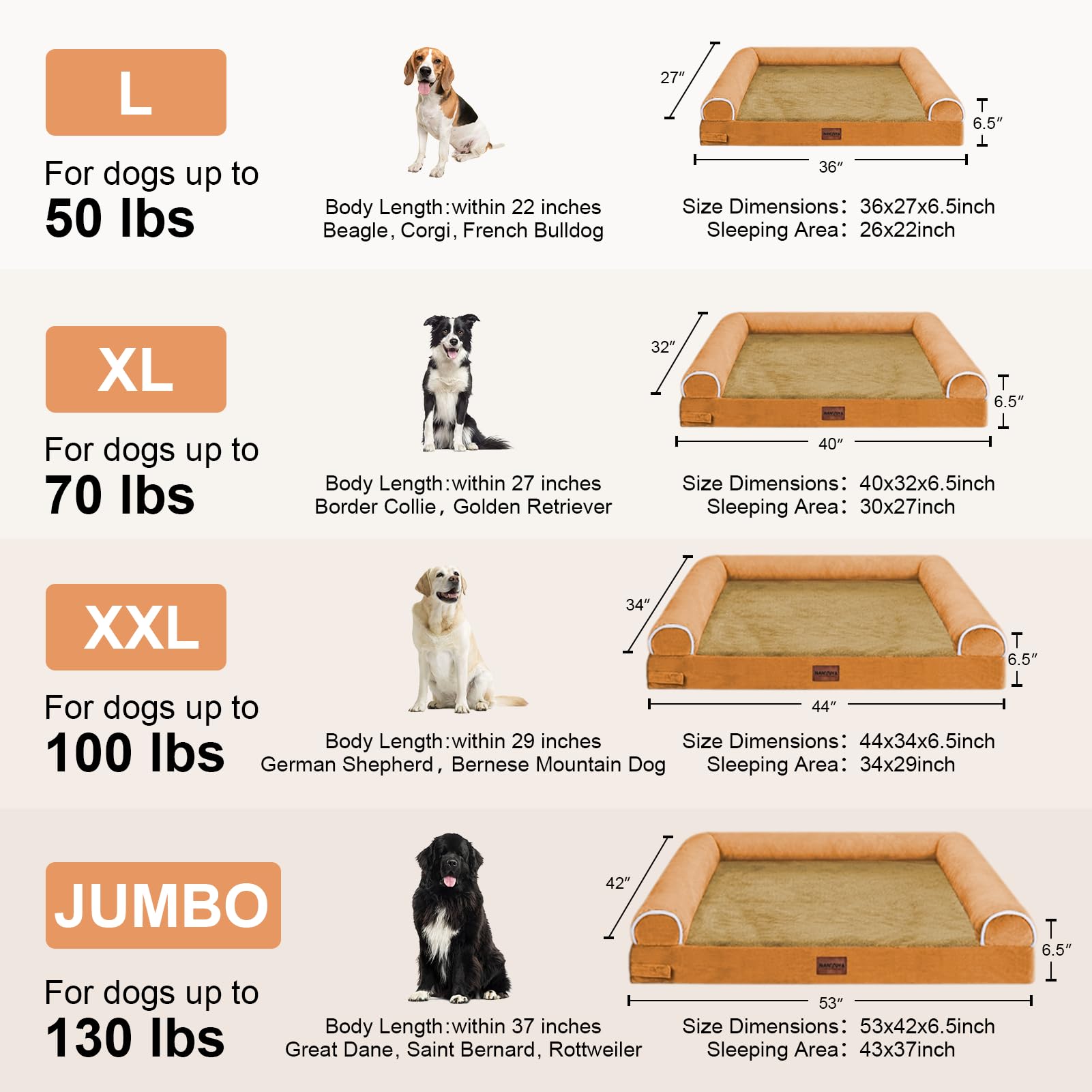 Large Dog Bed Orthopedic Washable: Beds Bolster Xxl Bed Big Xlarge Dogs Egg Crate Foam Sofa Couch Waterproof Removable Cover - Orange