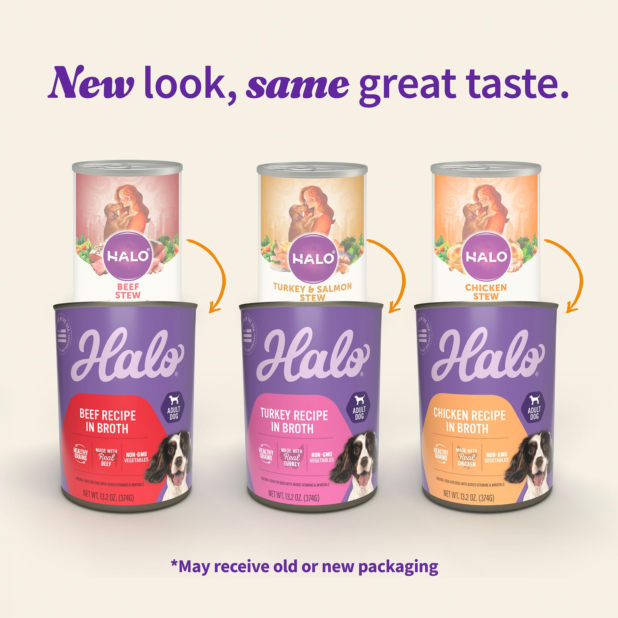 Halo Wet Dog Food Variety Pack, Three Canned Whole Meat Chicken Stew, Beef Stew, Turkey & Salmon Stew, 13.2 Oz Can (Pack of 6)