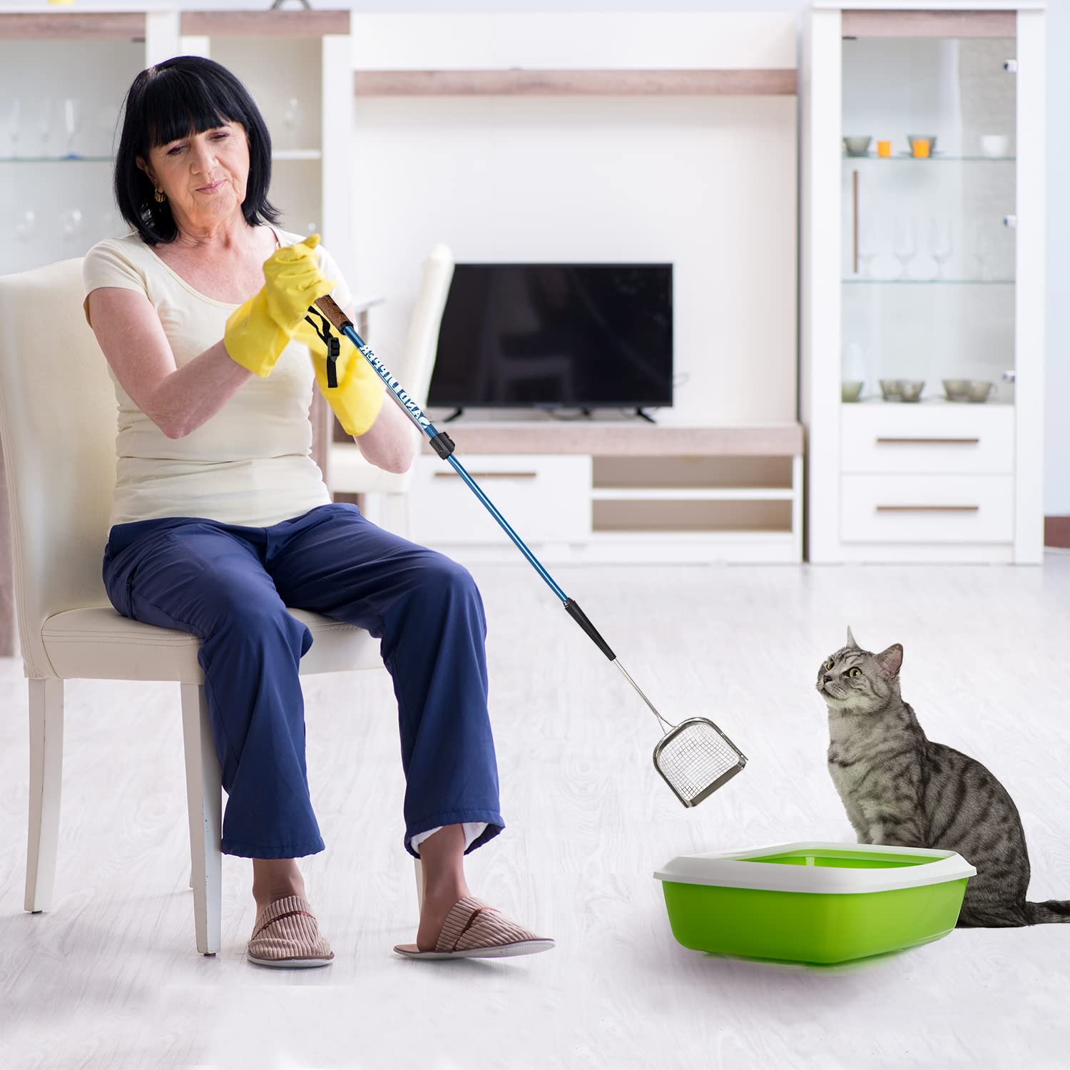 Sand Dipper Square Cat Scoop - Stainless Steel Long Handle Cat Litter Scoop, 27' Reach (Junior)