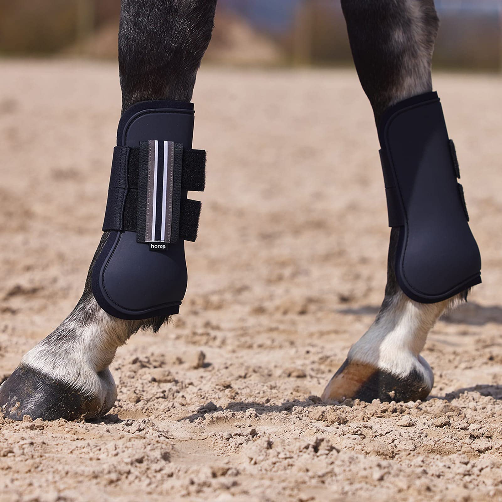 Horze Adepto Open Front Tendon Boots | Durable Shell With Neoprene Lining - Dark Navy - Pony