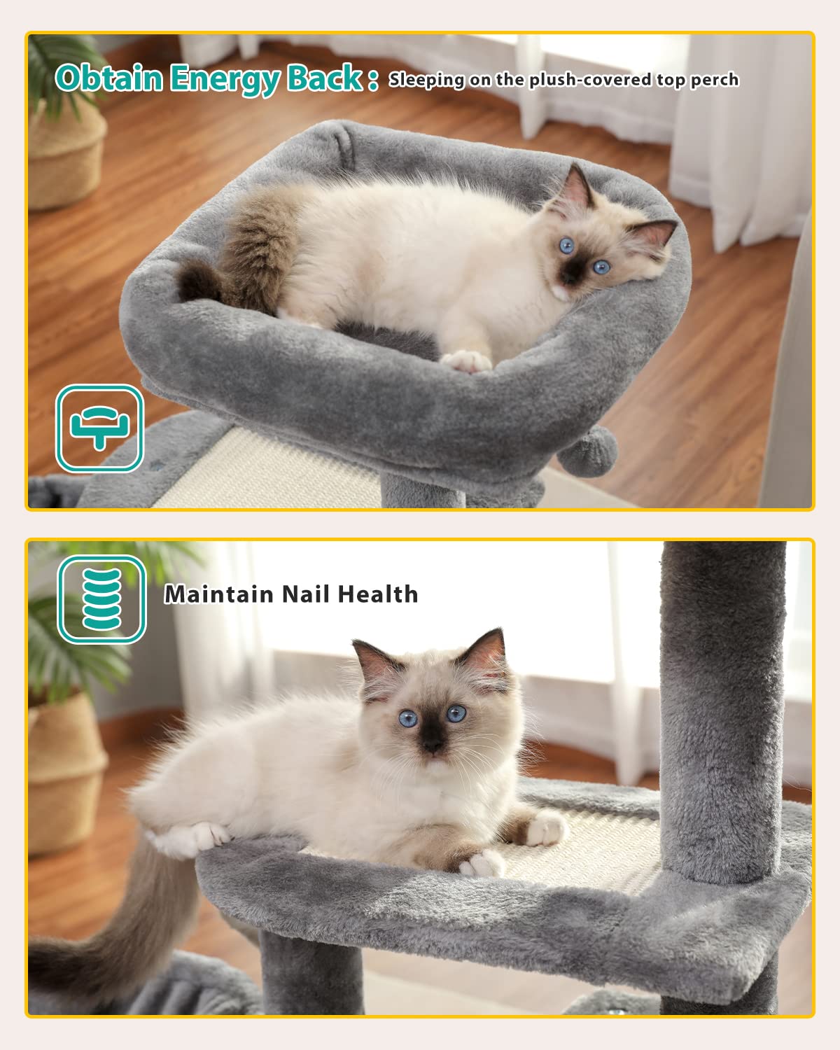 Petepela Cat Tree For Small Indoor Cats, Plush Cat Tower With Large Cat Condo, Deep Hammock And Sisal Cat Scratching Post For Ki