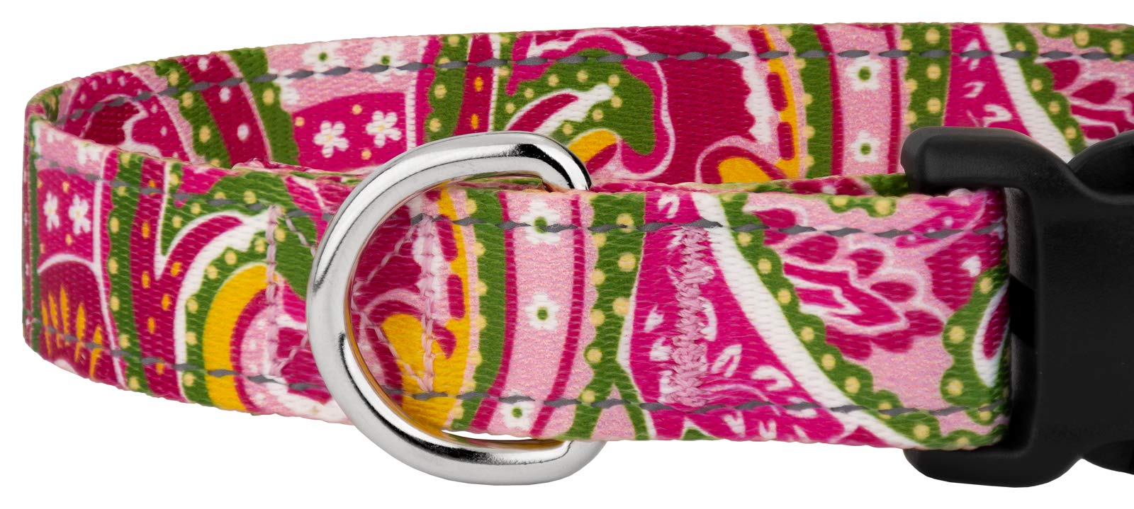 Country Brook Petz - Deluxe Pink Paisley Reflective Dog Collar Collection Featured Night Safe Designs (1 Inch, Extra Large)