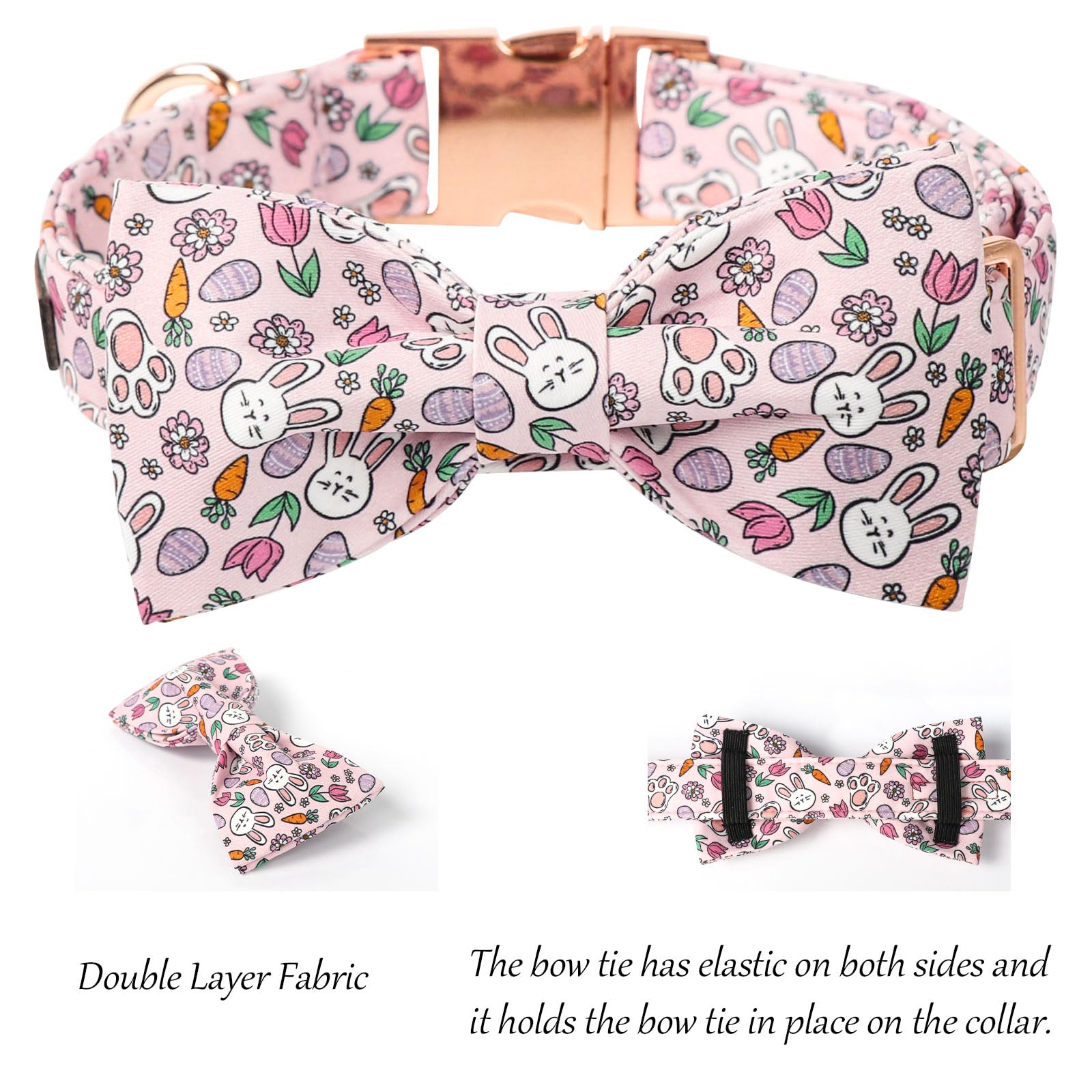 Lionet Paws Easter Pink Dog Collar, Rabbit Eggs Dog Collar For Large Dogs, Adjustable Cotton Tulips Pet Collars For Large Dogs