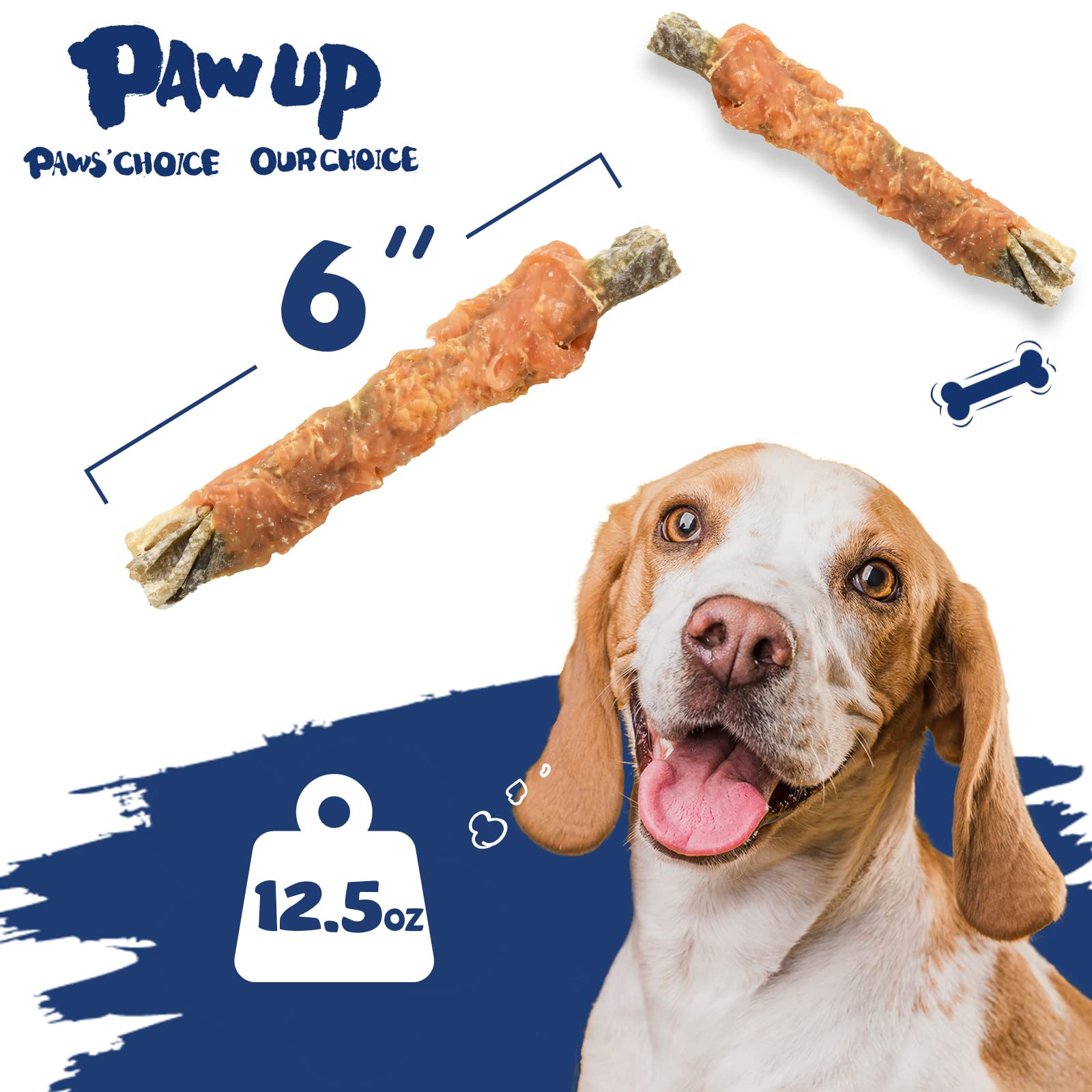 PAWUP Dog Treats - Chicken Wrapped Cod Skins, Rawhide-Free Fish Chews for Medium Dogs, 12.5 oz