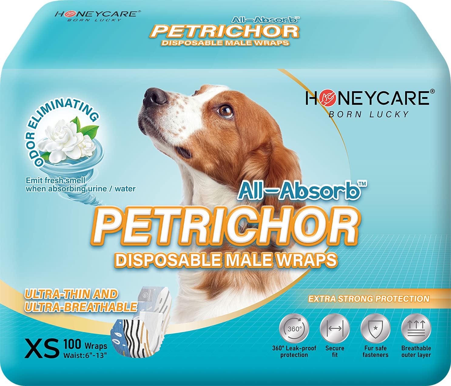HONEY CARE All Absorb Petrichor Male Dog Wrap, Medium, White, 100 Count