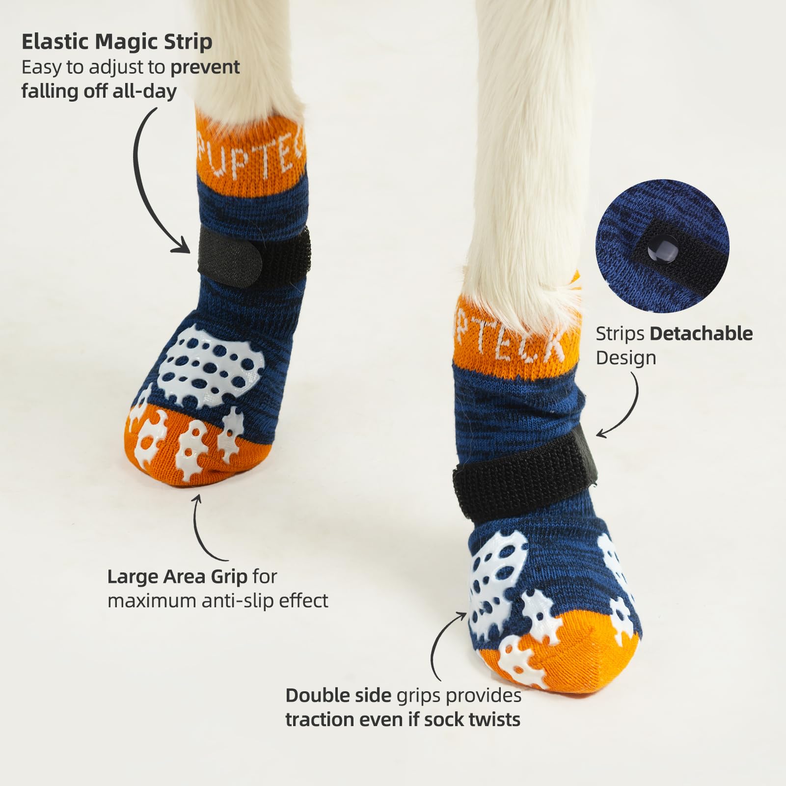 Pupteck Anti-Slip Dog Socks With Double Sides Grips For Small Medium Large Dogs Hardwood Floors Prevents Licking, Dog Shoes For Hot Pavement Traction Control For Senior Dogs, Dark Blue, Xs