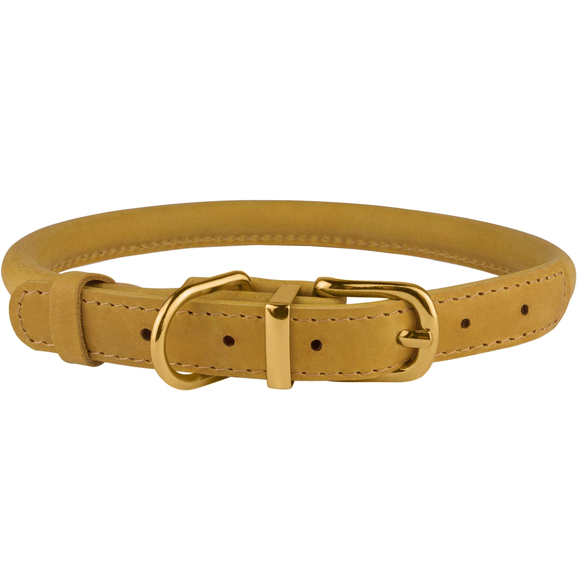 BRONZEDOG Rolled Leather Dog Collar with QR ID Tag Adjustable Soft Round Collars for Small Medium Large Dogs Puppy Cat (9 - 11 N