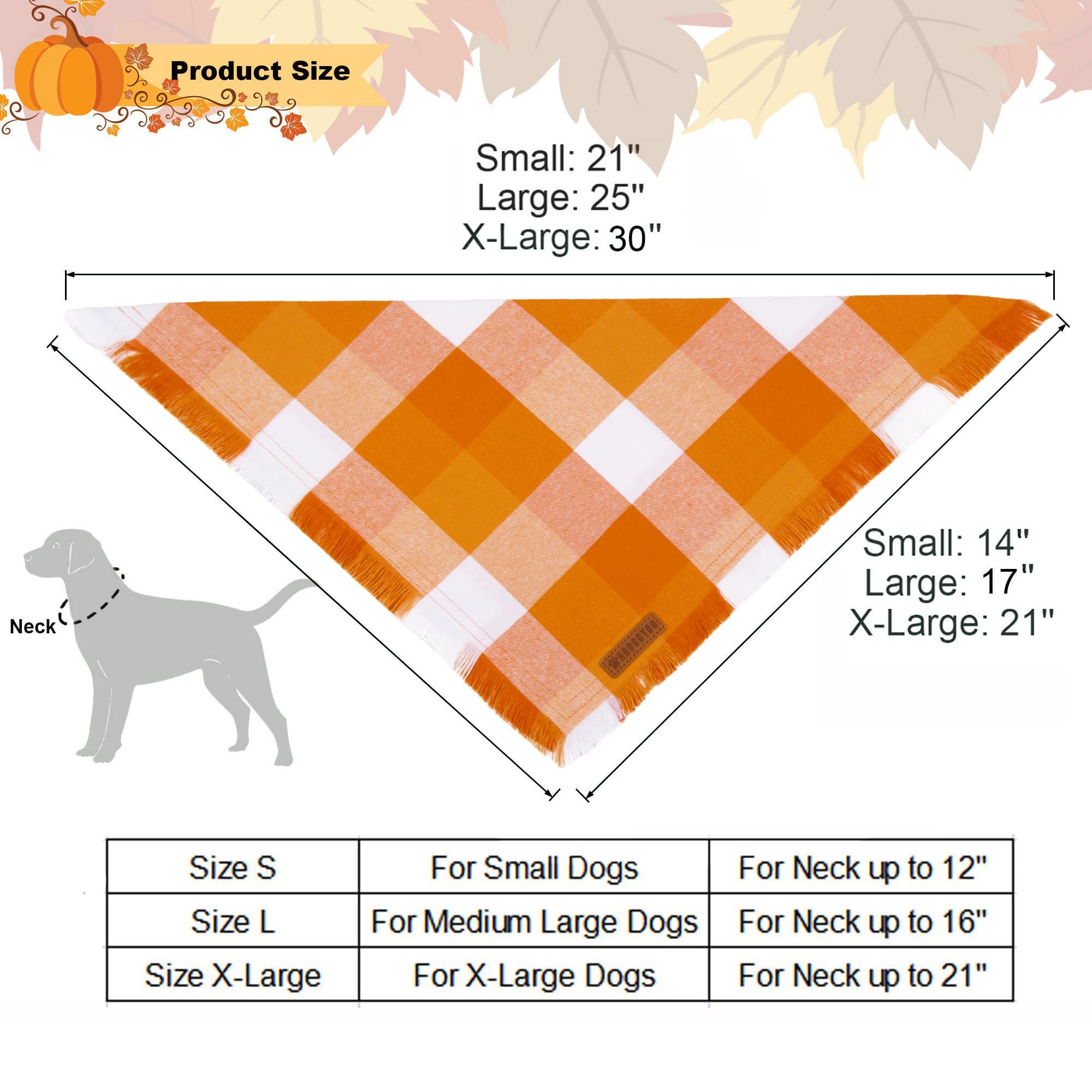 Adoggygo Fall Dog Bandanas, Halloween Thanksgiving Dog Bandana, Orange Plaid Dog Scarf, Multiple Sizes Offered, Fall Holiday Bandanas For Large And Extra Large Dogs Pets (Fall, X-Large)