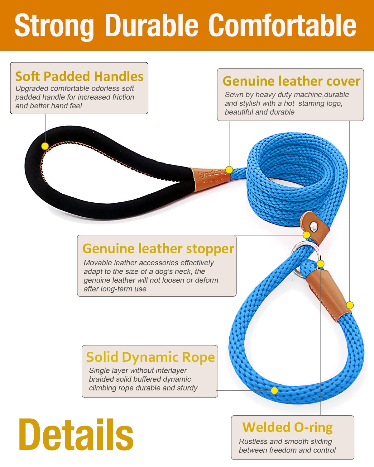 Lynxking Dog Leash Slip Lead Snap Hook Rope Leash Strong Heavy Duty Braided Dog Training Leash No Pull Training Lead Leashes For