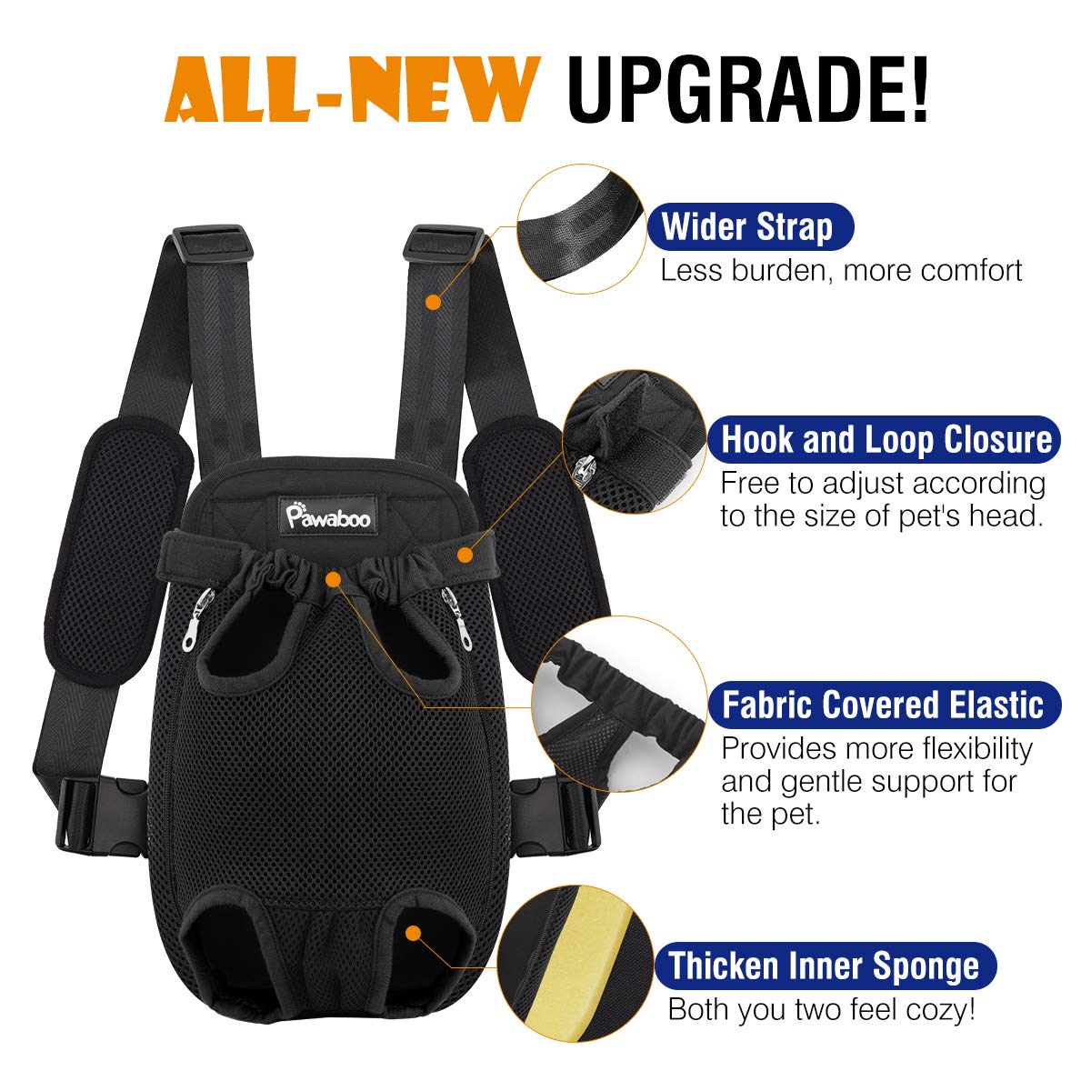 Pawaboo Pet Carrier Backpack, Adjustable Pet Front Cat Dog Carrier Backpack Travel Bag, Legs Out, Easy-Fit For Traveling Hiking Camping For Small Medium Dogs Cats Puppies, Small, Black