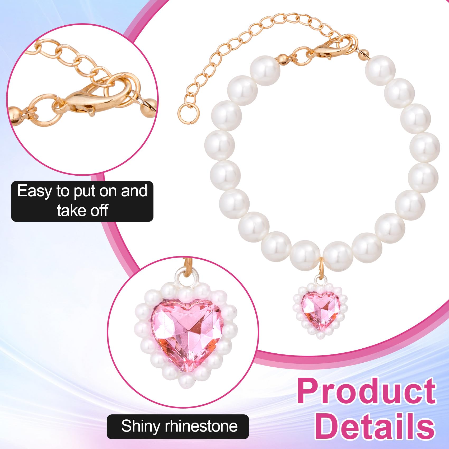 Mxxipp Cat Pearl Collar With Heart Pendant, Cute Pearl Pet Necklace In Medium, Adjustable Wedding Party Small Dog Jewelry Access