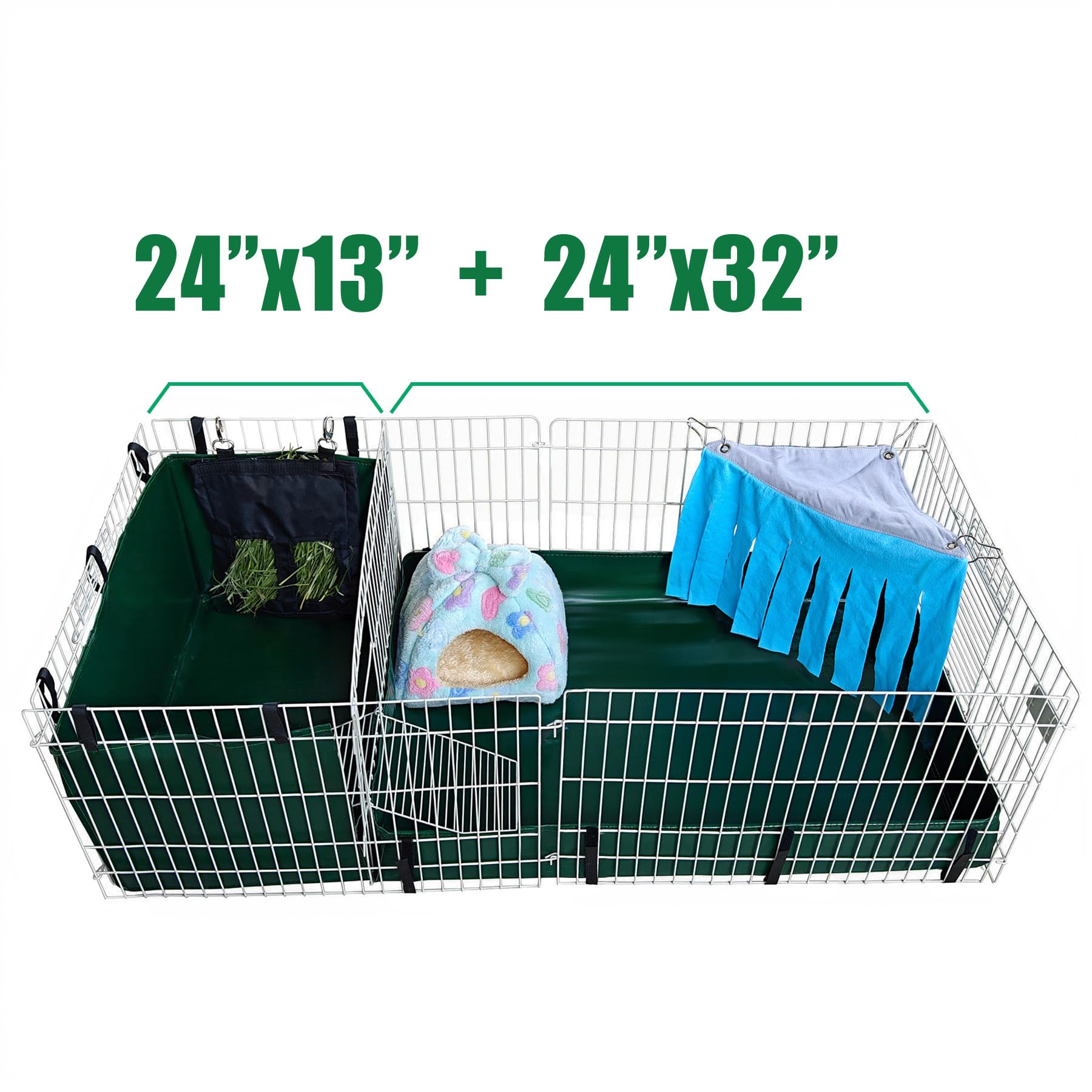 GINIDEAR Guinea Pig Cage Liner & Litter Box, 24"x13", Green, Model 2060 for Small Animals