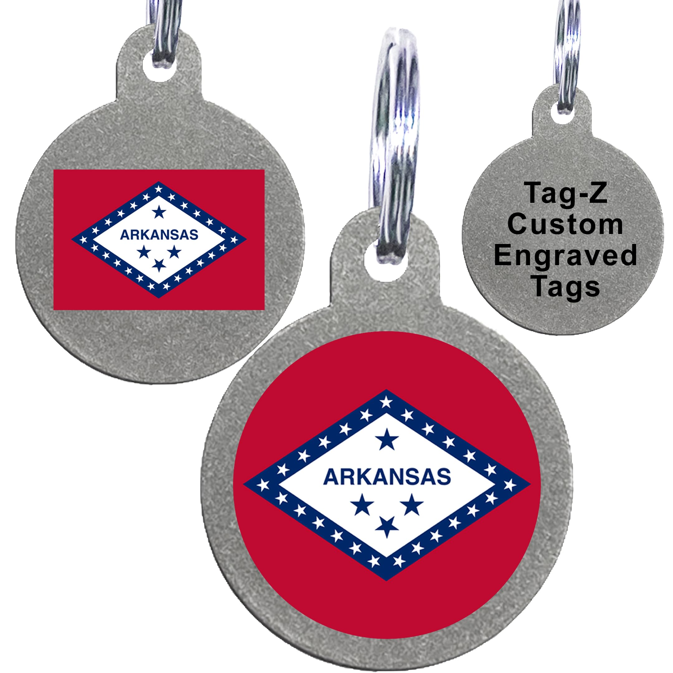 Arkansas Flag Pet Id Tags, Custom Printed And Laser Engraved Circle