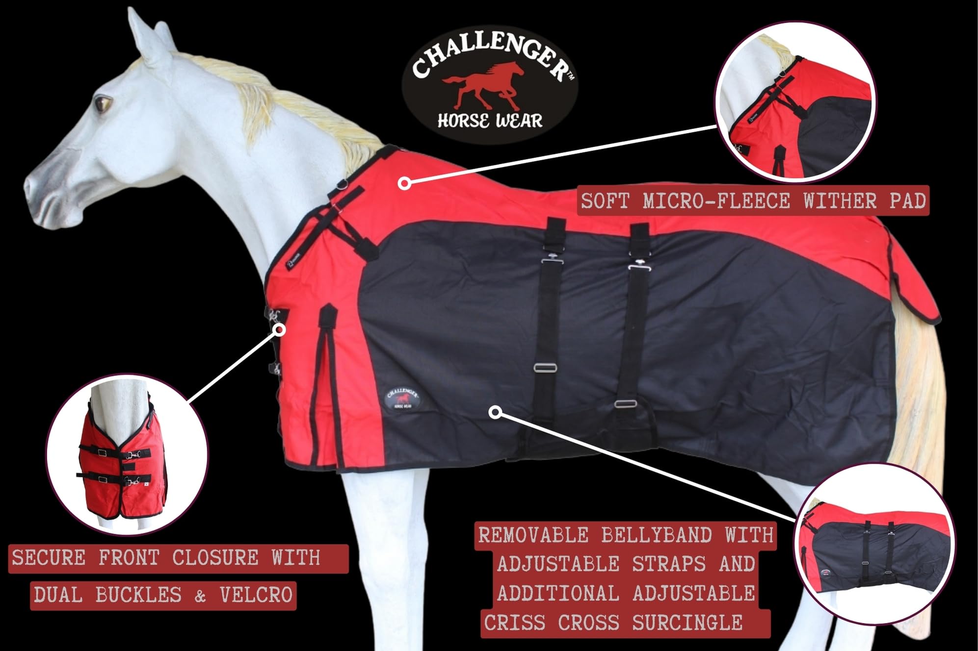 Challenger 74'' 1200D Turnout Waterproof Fleece Lined Medium Winter Blanket Sheet 386Lg