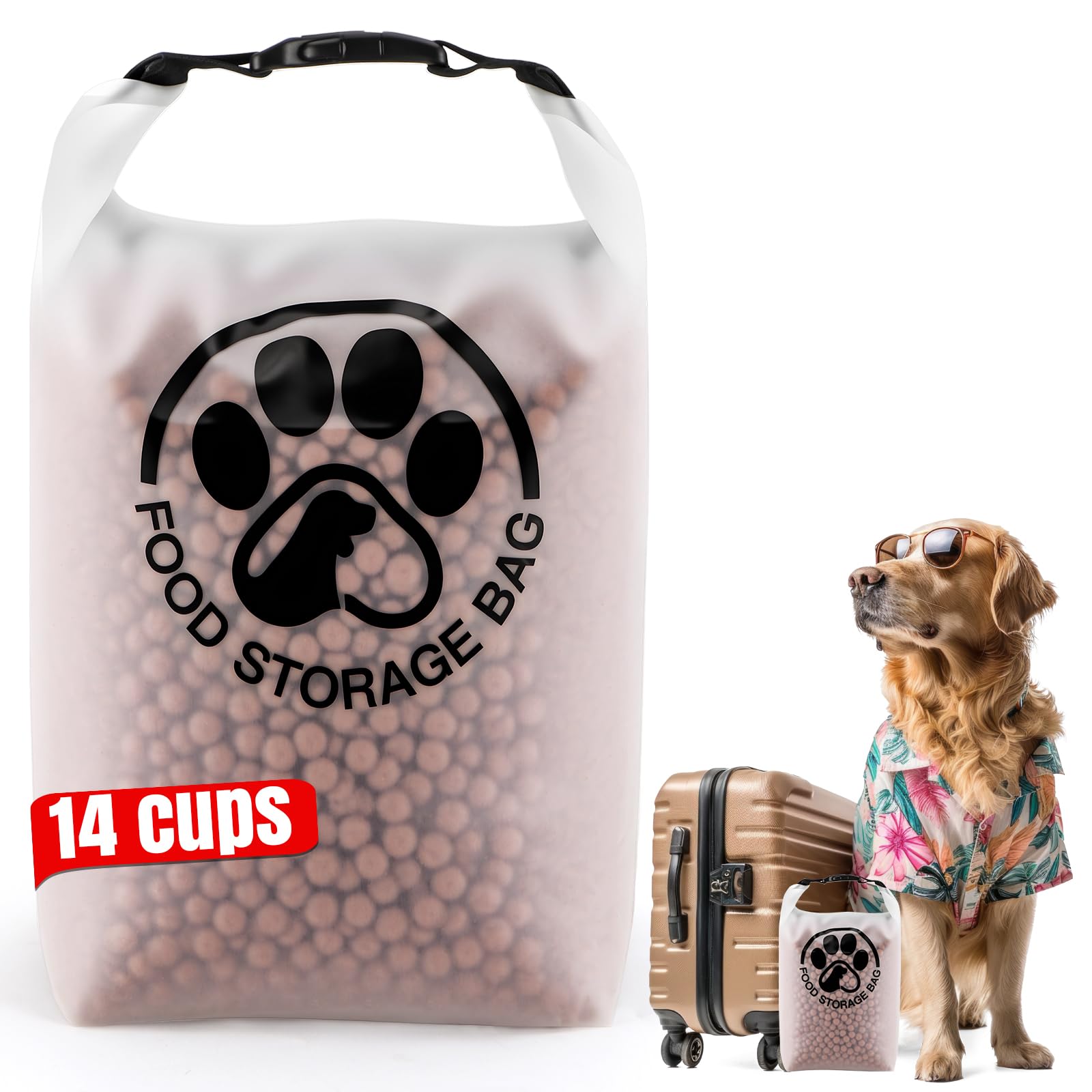 Aosnare Pet Food Storage Bag for Travel - Transparent Leak-Proof Dog Food Container with Roll-Top Closure, Keeps Kibble Fresh fo